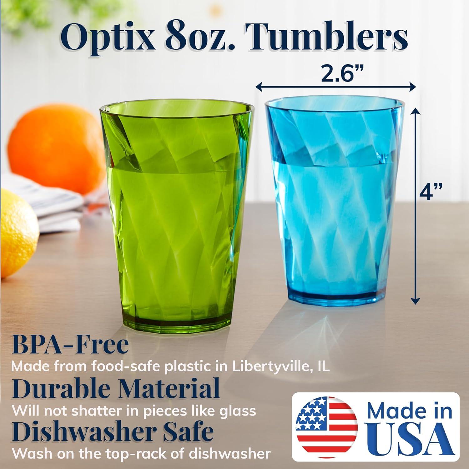 imageUS Acrylic Optix Plastic Reusable Drinking Glasses Set of 16 14oz Rocks ampamp 20oz Water Cups in Jewel Tone Colors BPAFree Tumblers Made in USA TopRack Dishwasher Safe8ounce