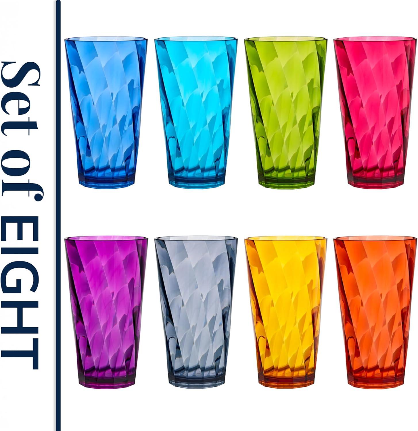 imageUS Acrylic Optix Plastic Reusable Drinking Glasses Set of 16 14oz Rocks ampamp 20oz Water Cups in Jewel Tone Colors BPAFree Tumblers Made in USA TopRack Dishwasher Safe20ounce
