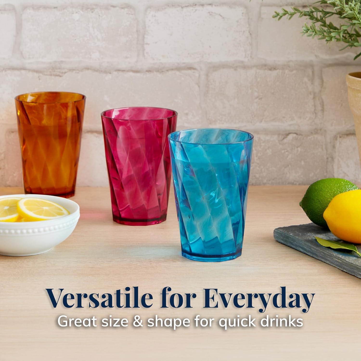 imageUS Acrylic Optix Plastic Reusable Drinking Glasses Set of 16 14oz Rocks ampamp 20oz Water Cups in Jewel Tone Colors BPAFree Tumblers Made in USA TopRack Dishwasher Safe8ounce