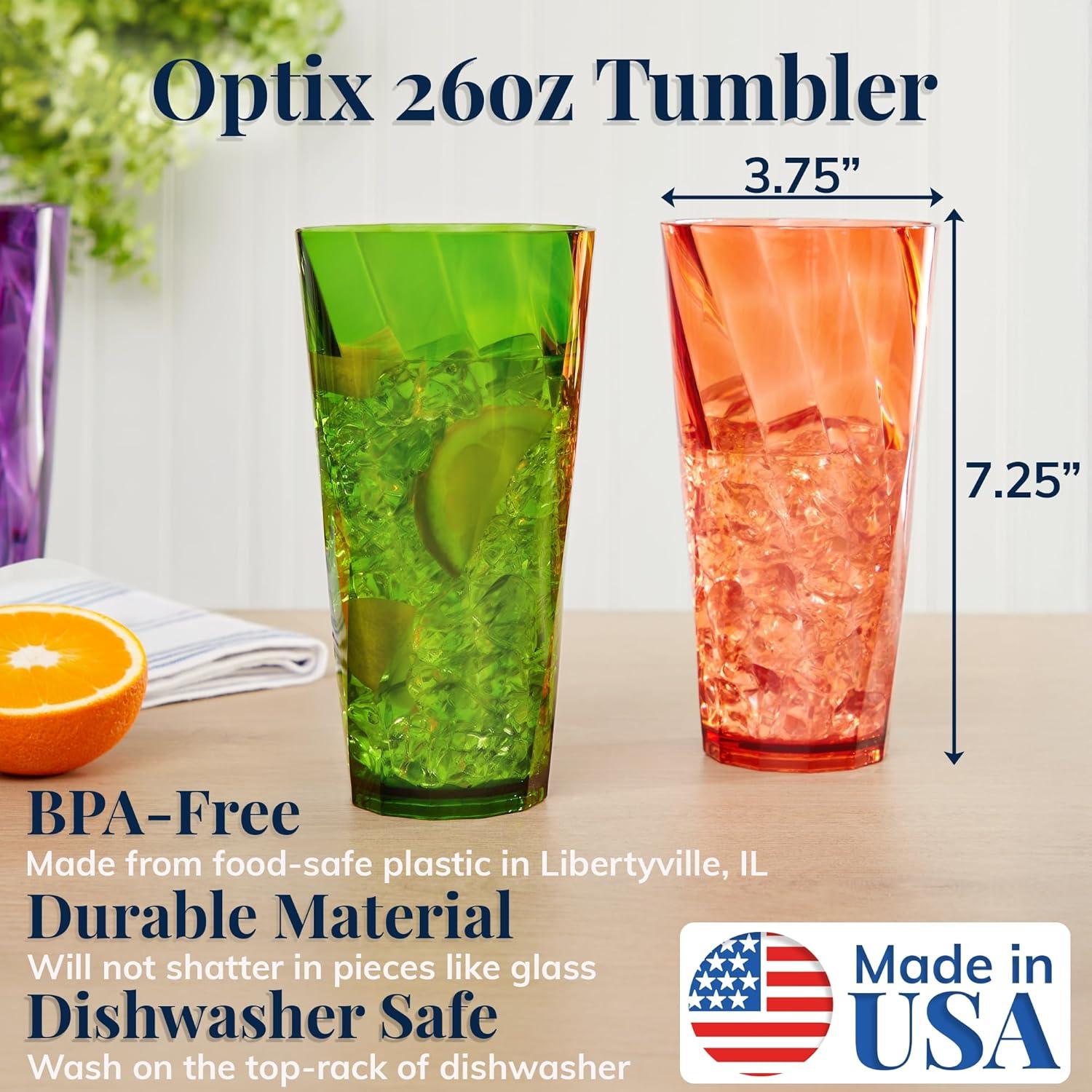 imageUS Acrylic Optix Plastic Reusable Drinking Glasses Set of 16 14oz Rocks ampamp 20oz Water Cups in Jewel Tone Colors BPAFree Tumblers Made in USA TopRack Dishwasher Safe26ounce