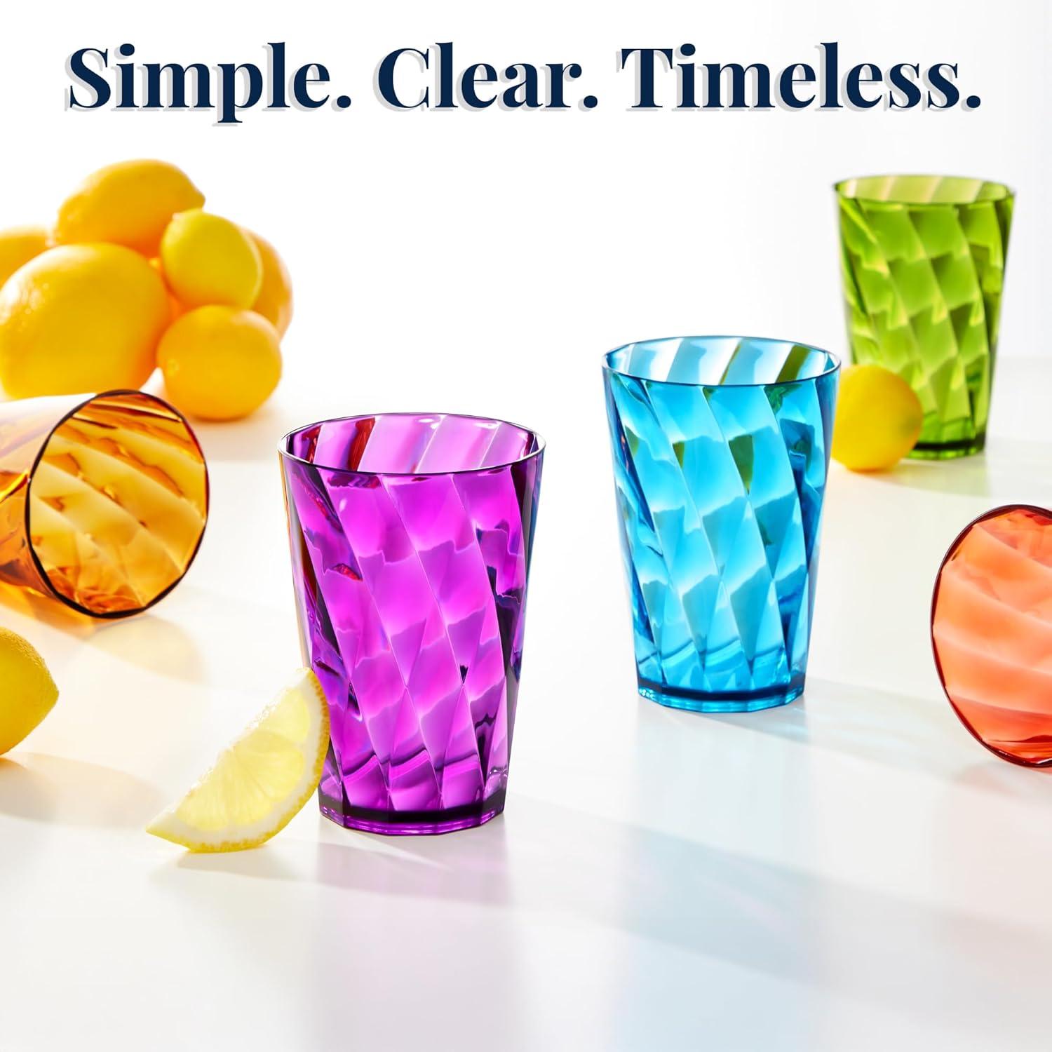 imageUS Acrylic Optix Plastic Reusable Drinking Glasses Set of 16 14oz Rocks ampamp 20oz Water Cups in Jewel Tone Colors BPAFree Tumblers Made in USA TopRack Dishwasher Safe8ounce