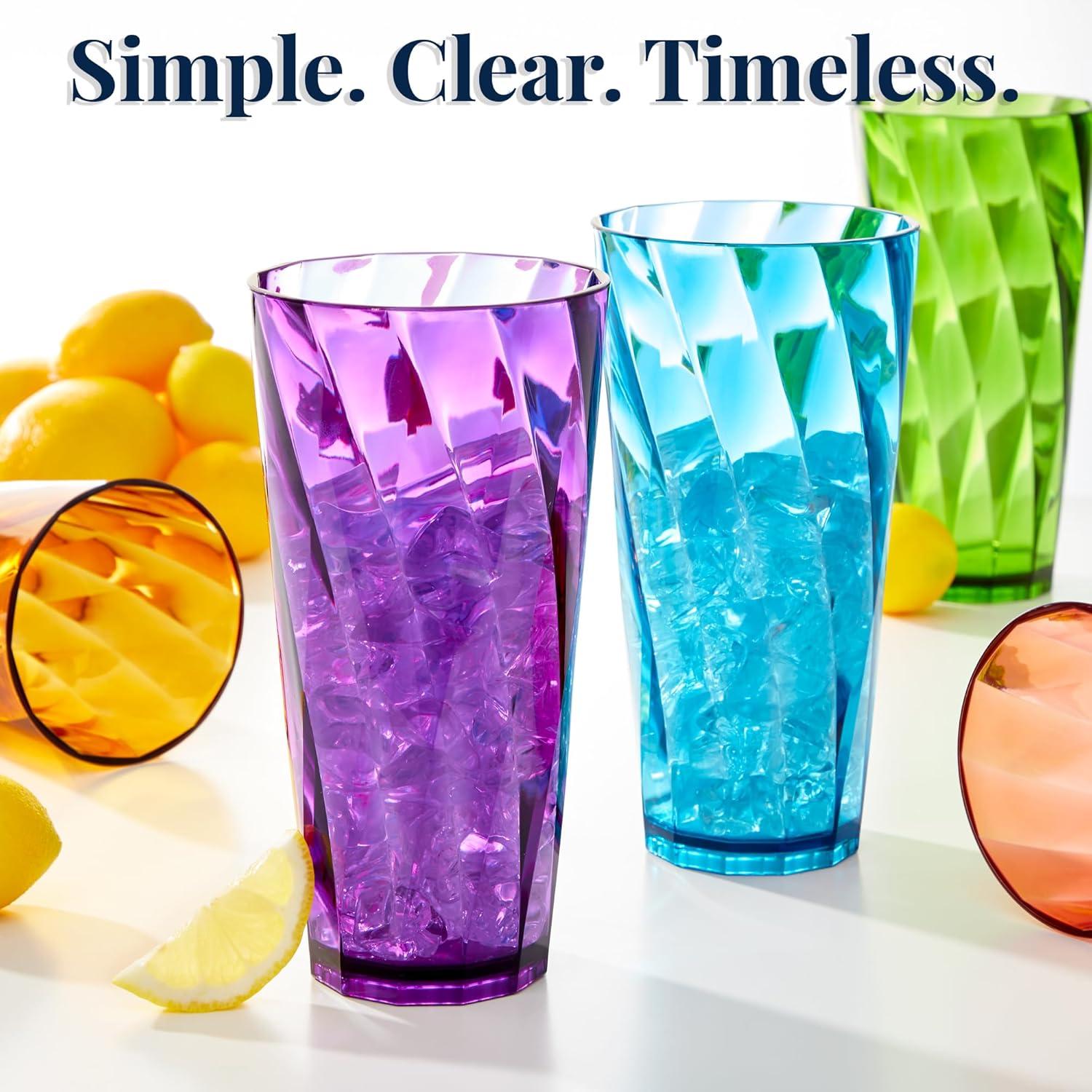 imageUS Acrylic Optix Plastic Reusable Drinking Glasses Set of 16 14oz Rocks ampamp 20oz Water Cups in Jewel Tone Colors BPAFree Tumblers Made in USA TopRack Dishwasher Safe26ounce