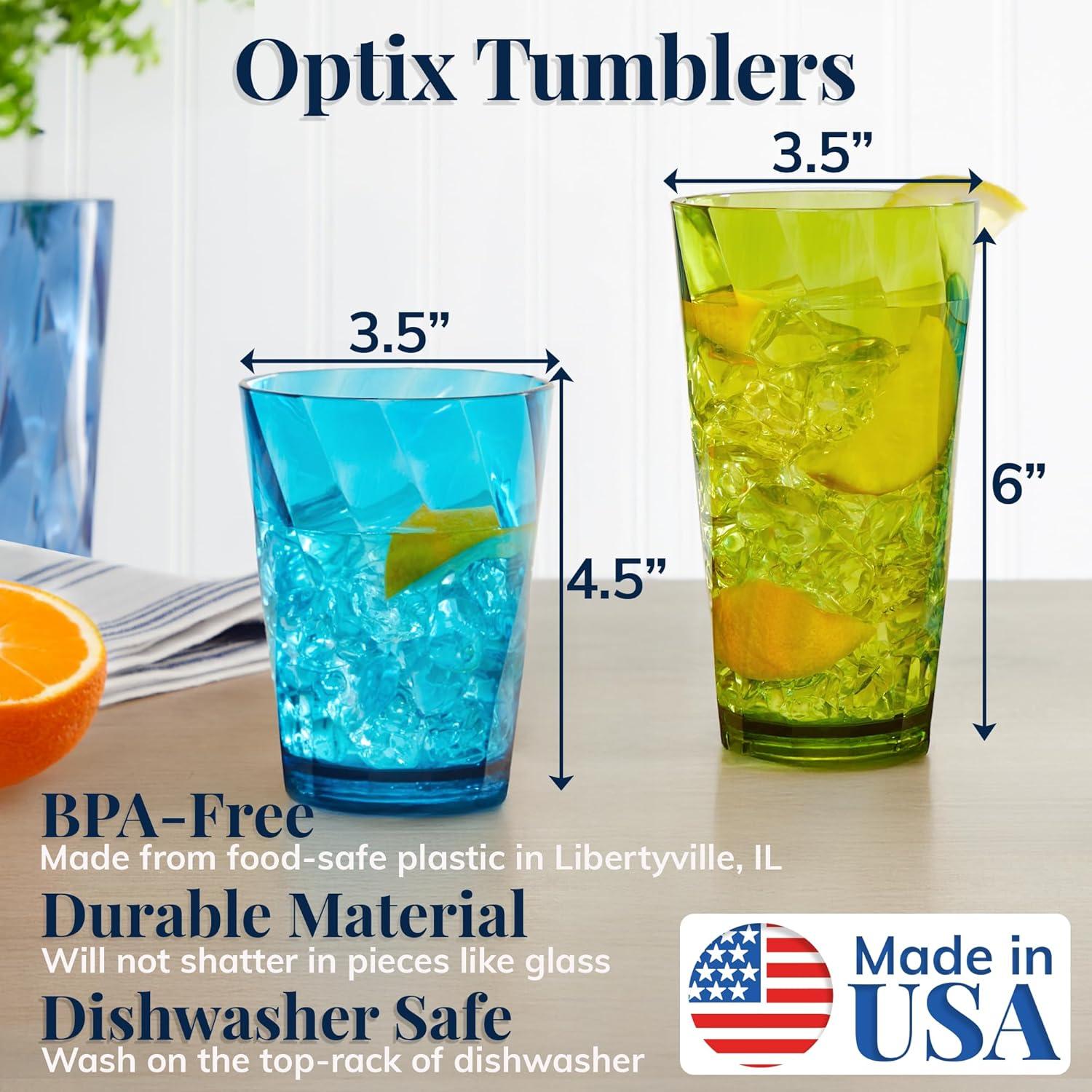 imageUS Acrylic Optix Plastic Reusable Drinking Glasses Set of 16 14oz Rocks ampamp 20oz Water Cups in Jewel Tone Colors BPAFree Tumblers Made in USA TopRack Dishwasher Safe14ounce20ounce