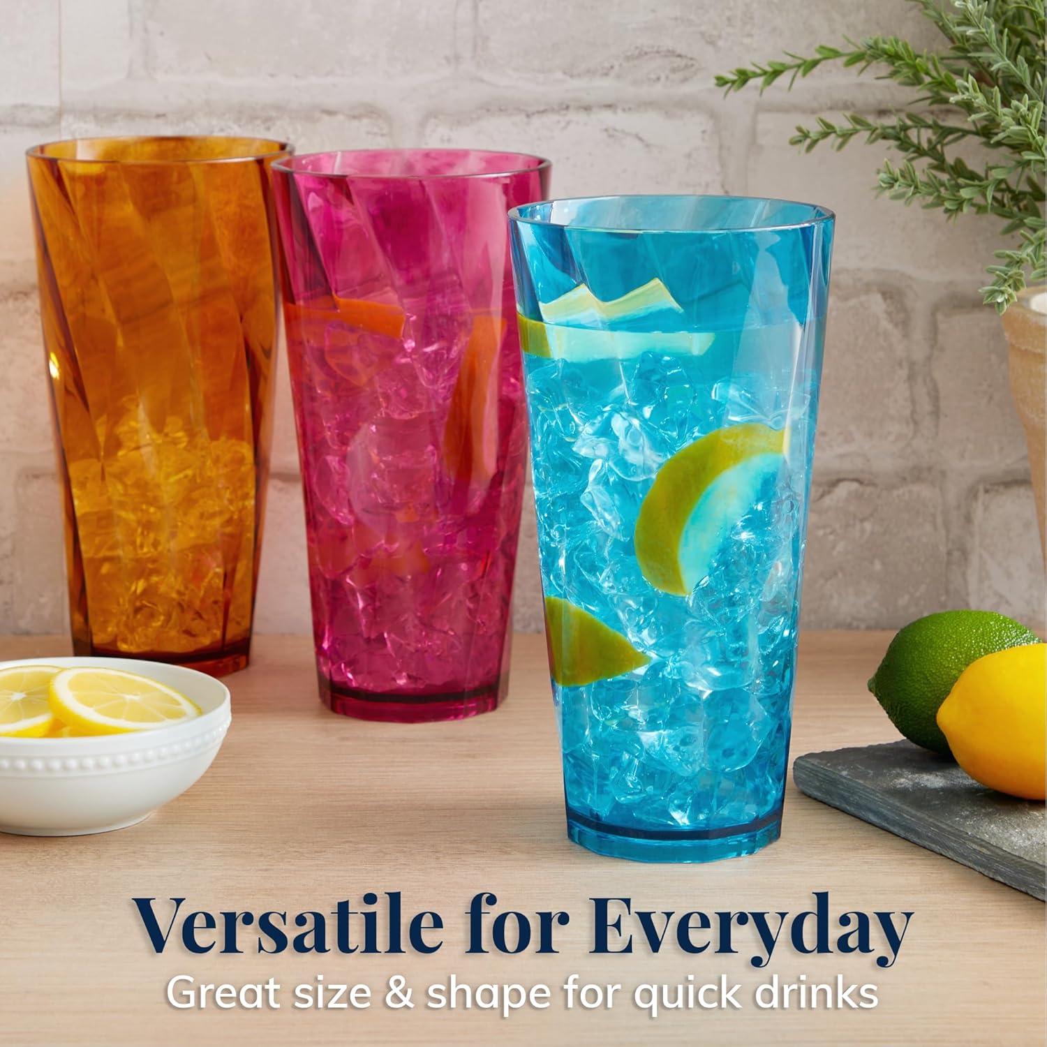 imageUS Acrylic Optix Plastic Reusable Drinking Glasses Set of 16 14oz Rocks ampamp 20oz Water Cups in Jewel Tone Colors BPAFree Tumblers Made in USA TopRack Dishwasher Safe26ounce