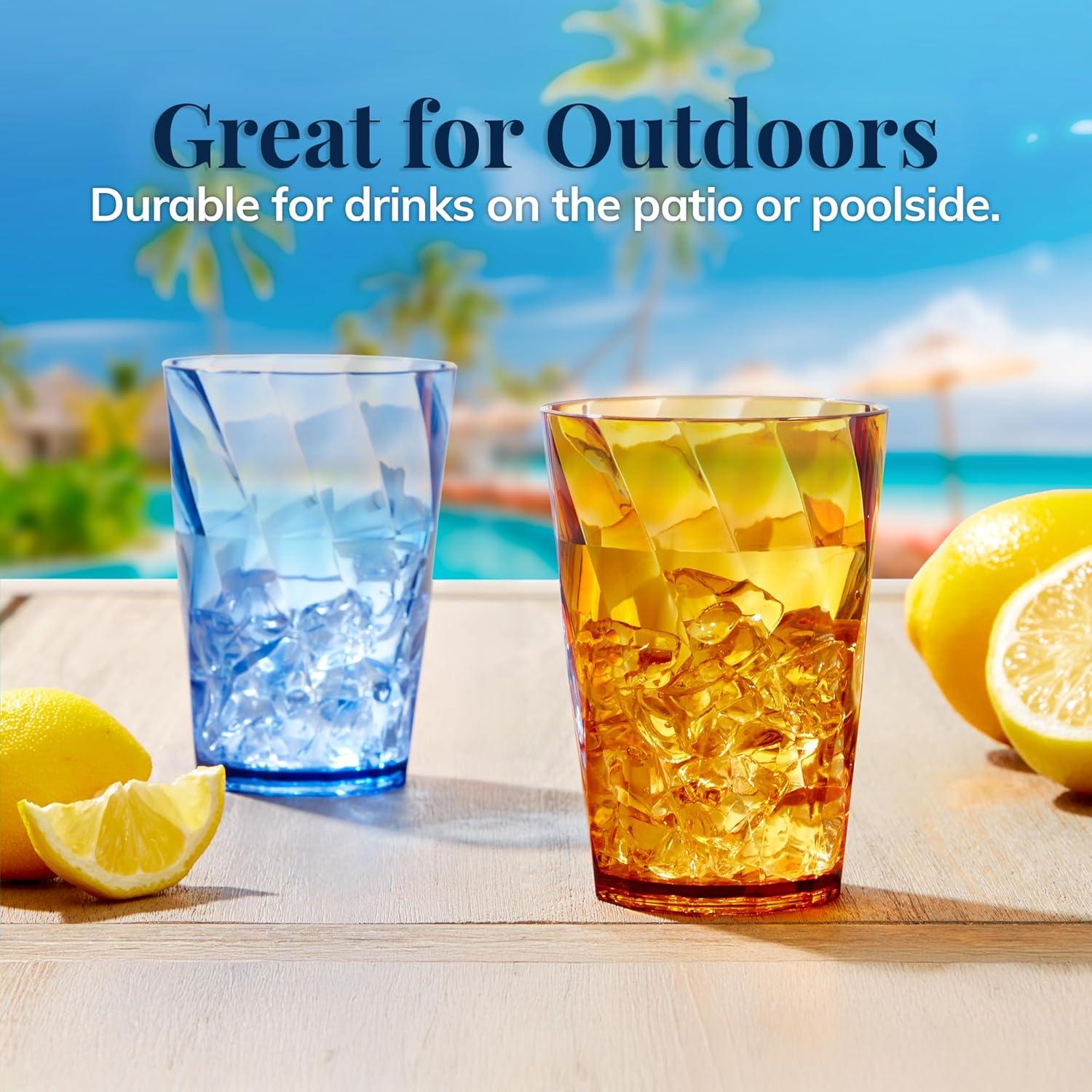 imageUS Acrylic Optix Plastic Reusable Drinking Glasses Set of 16 14oz Rocks ampamp 20oz Water Cups in Jewel Tone Colors BPAFree Tumblers Made in USA TopRack Dishwasher Safe8ounce