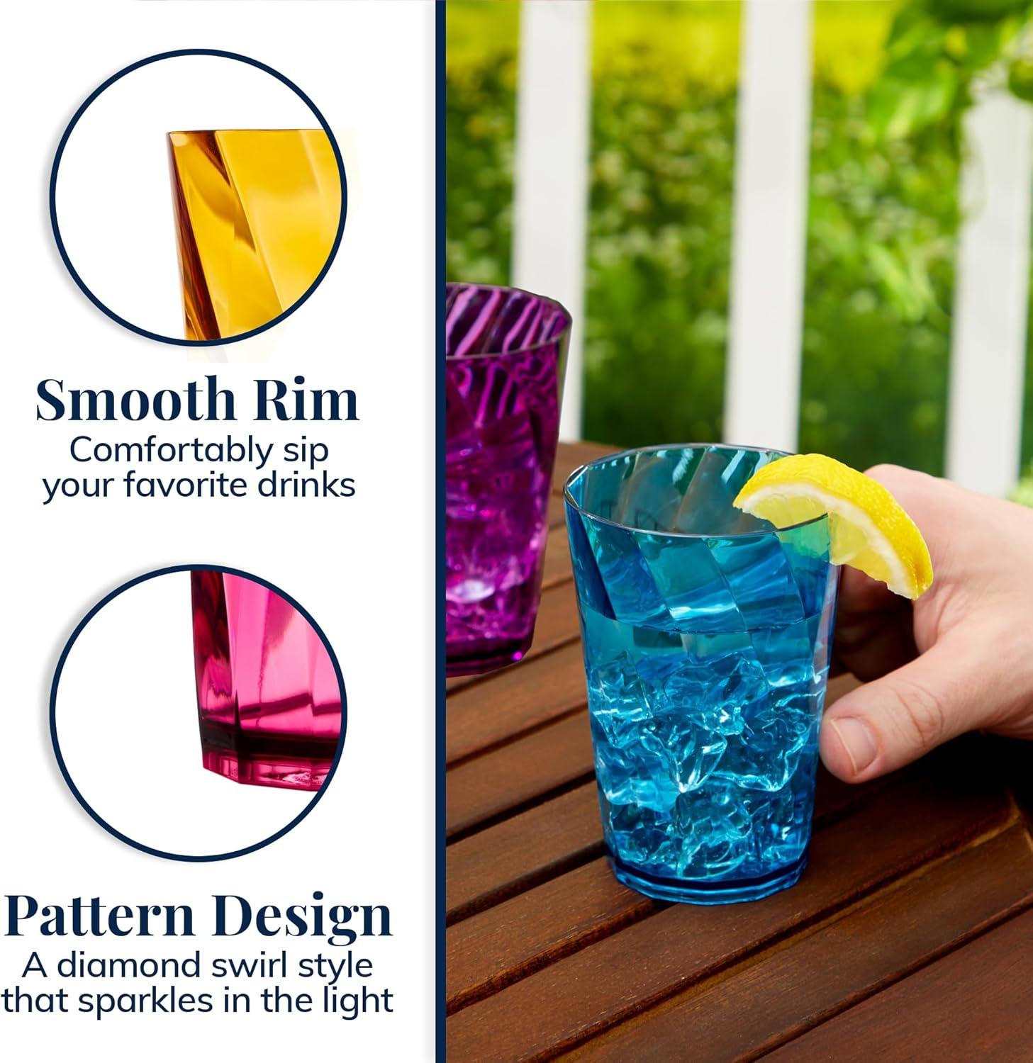 imageUS Acrylic Optix Plastic Reusable Drinking Glasses Set of 16 14oz Rocks ampamp 20oz Water Cups in Jewel Tone Colors BPAFree Tumblers Made in USA TopRack Dishwasher Safe8ounce