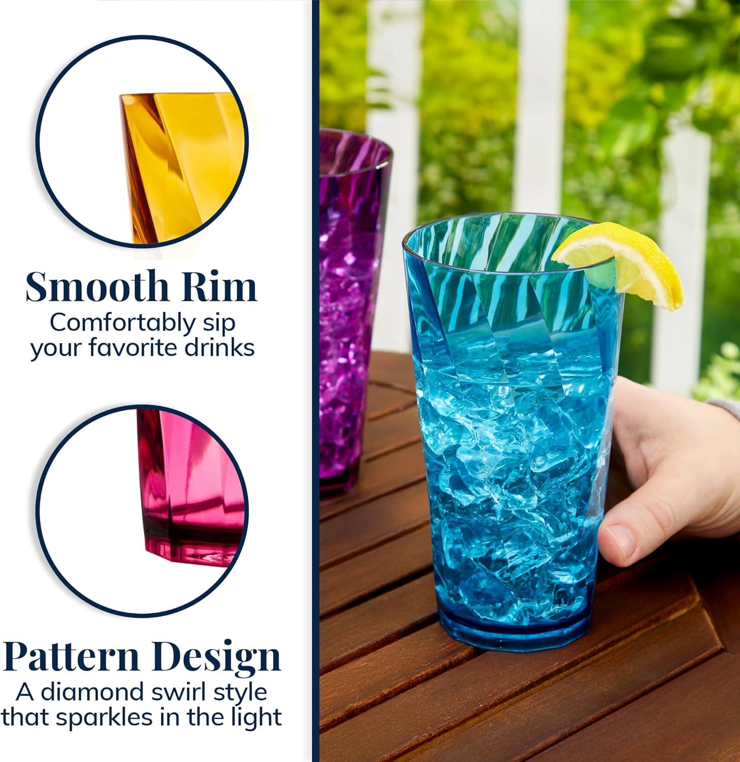 imageUS Acrylic Optix Plastic Reusable Drinking Glasses Set of 16 14oz Rocks ampamp 20oz Water Cups in Jewel Tone Colors BPAFree Tumblers Made in USA TopRack Dishwasher Safe20ounce