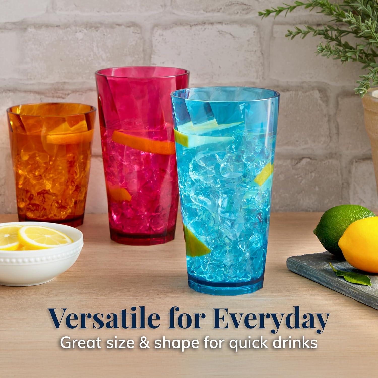 imageUS Acrylic Optix Plastic Reusable Drinking Glasses Set of 16 14oz Rocks ampamp 20oz Water Cups in Jewel Tone Colors BPAFree Tumblers Made in USA TopRack Dishwasher Safe14ounce20ounce
