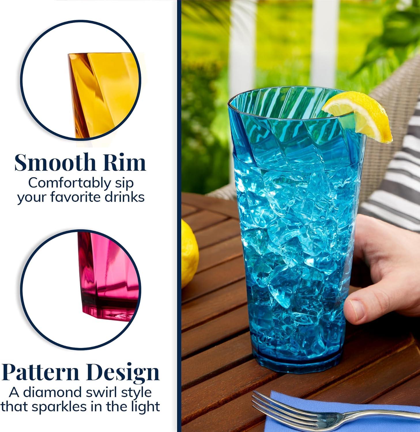 imageUS Acrylic Optix Plastic Reusable Drinking Glasses Set of 16 14oz Rocks ampamp 20oz Water Cups in Jewel Tone Colors BPAFree Tumblers Made in USA TopRack Dishwasher Safe26ounce