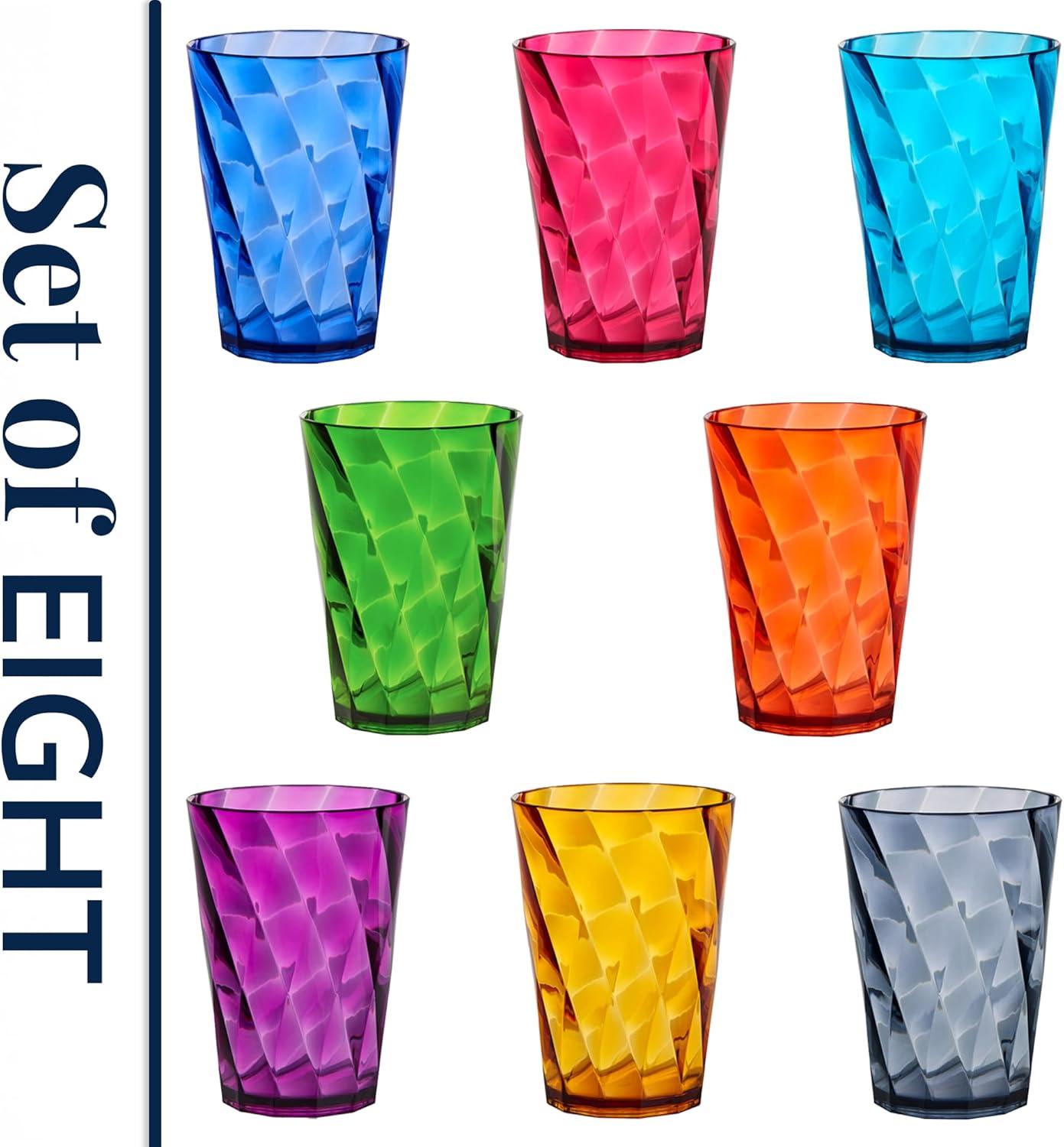 imageUS Acrylic Optix Plastic Reusable Drinking Glasses Set of 16 14oz Rocks ampamp 20oz Water Cups in Jewel Tone Colors BPAFree Tumblers Made in USA TopRack Dishwasher Safe8ounce