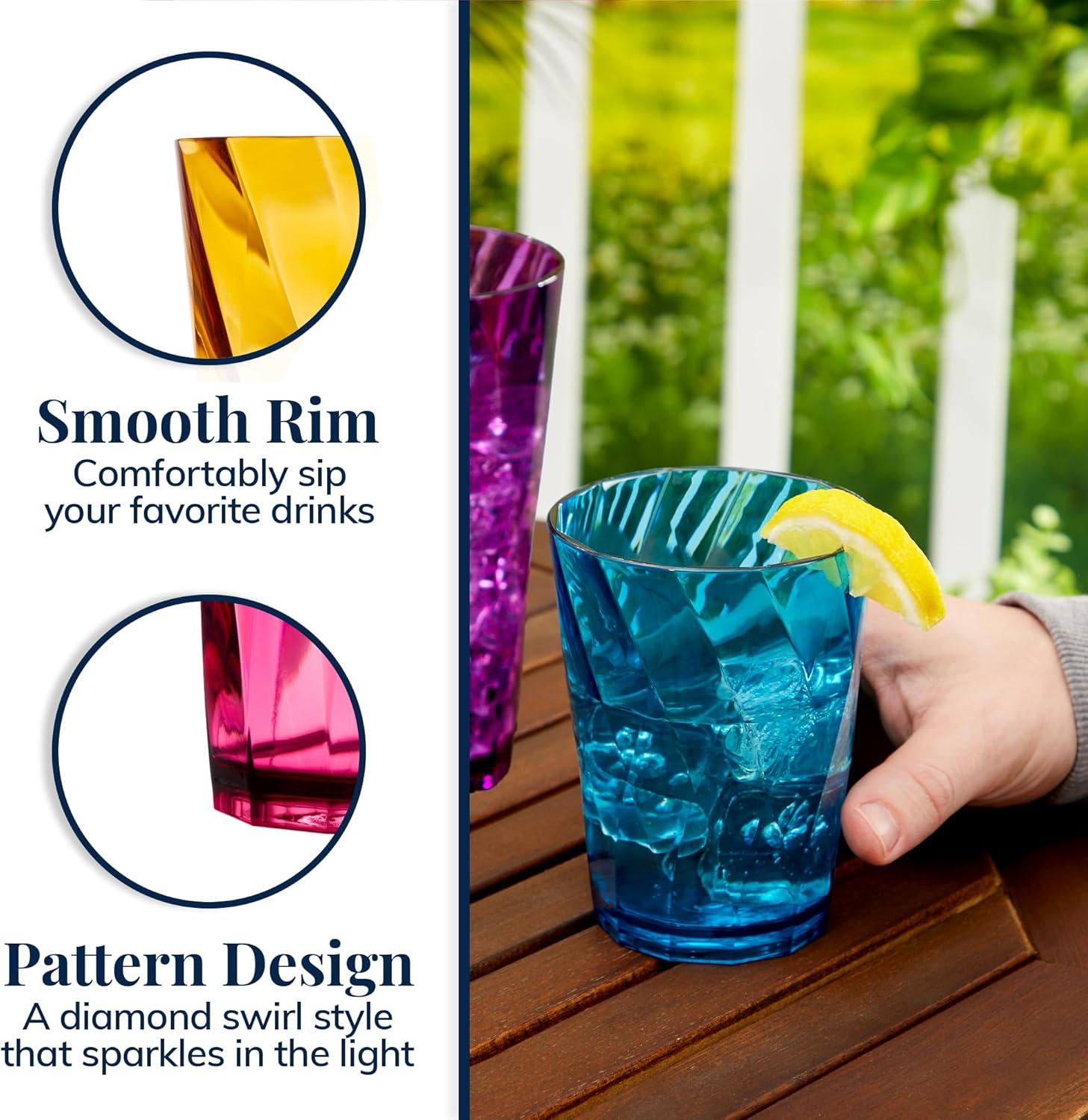 imageUS Acrylic Optix Plastic Reusable Drinking Glasses Set of 16 14oz Rocks ampamp 20oz Water Cups in Jewel Tone Colors BPAFree Tumblers Made in USA TopRack Dishwasher Safe14ounce20ounce