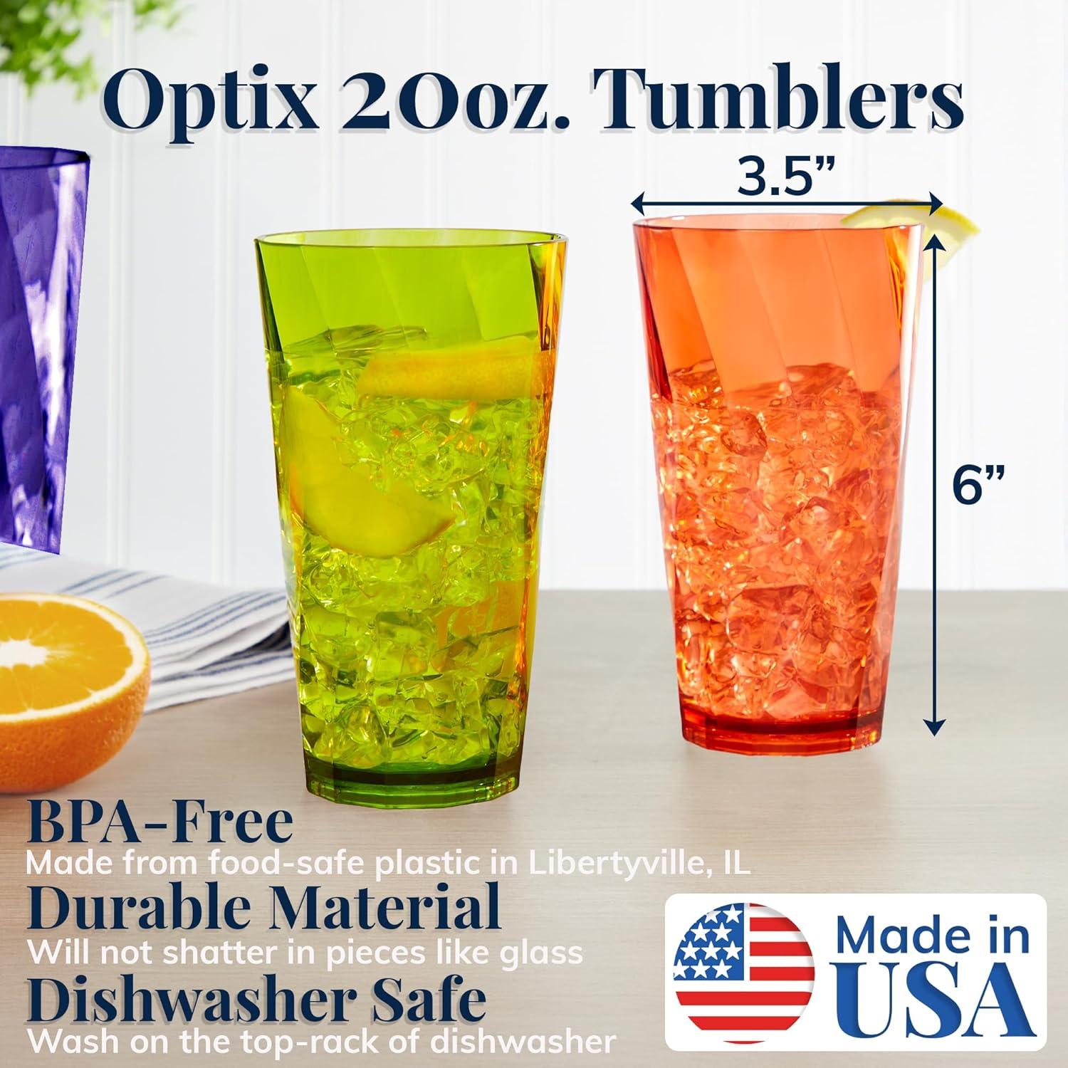 imageUS Acrylic Optix Plastic Reusable Drinking Glasses Set of 16 14oz Rocks ampamp 20oz Water Cups in Jewel Tone Colors BPAFree Tumblers Made in USA TopRack Dishwasher Safe20ounce