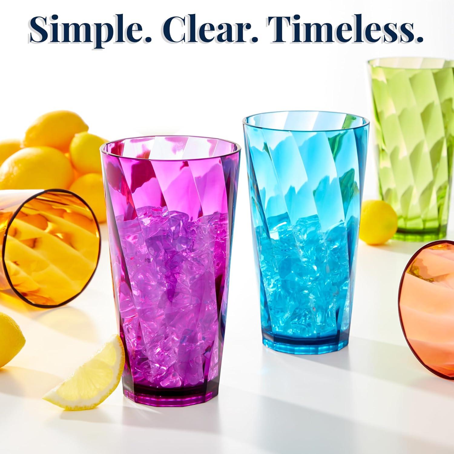 imageUS Acrylic Optix Plastic Reusable Drinking Glasses Set of 16 14oz Rocks ampamp 20oz Water Cups in Jewel Tone Colors BPAFree Tumblers Made in USA TopRack Dishwasher Safe20ounce
