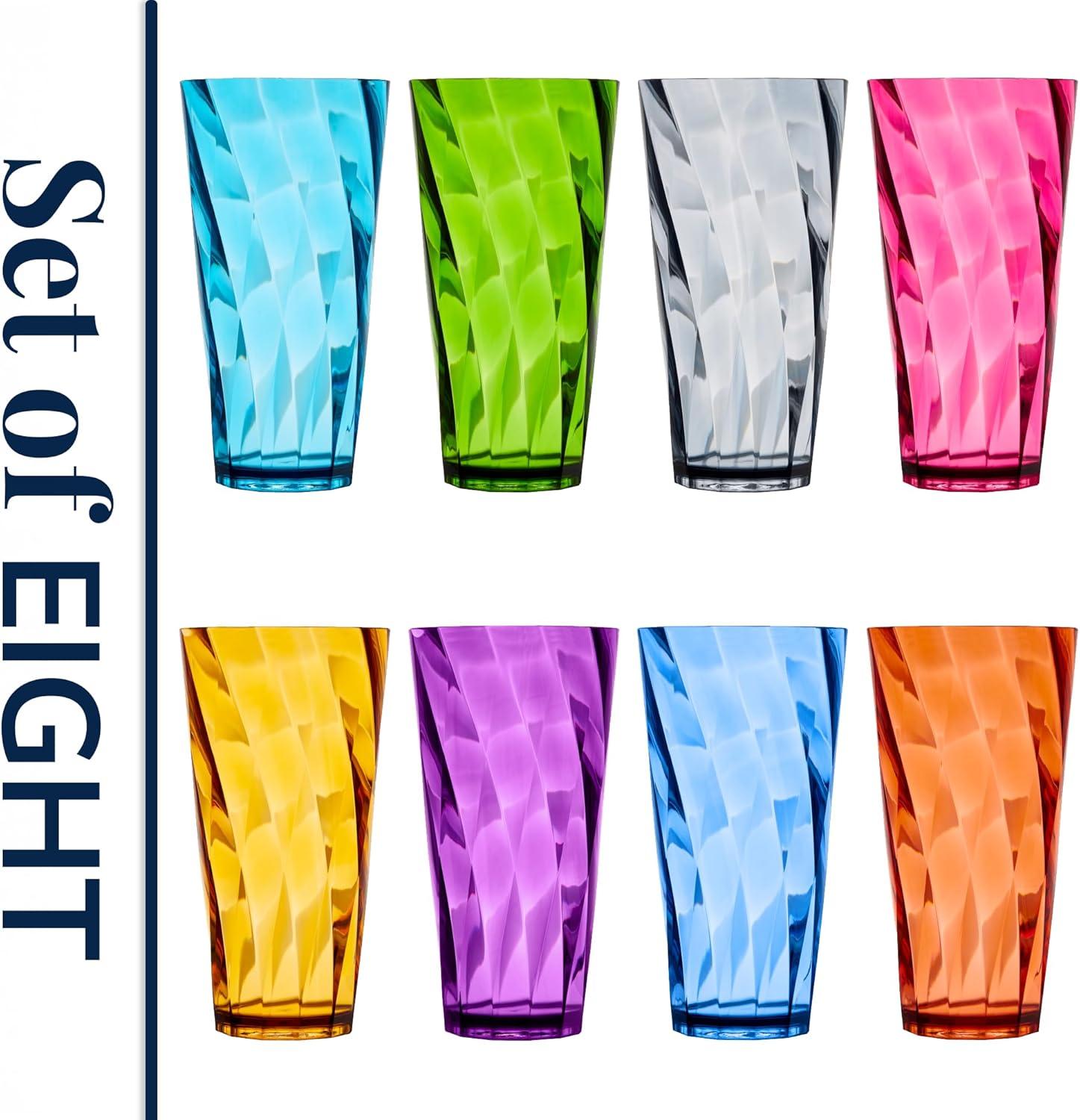 imageUS Acrylic Optix Plastic Reusable Drinking Glasses Set of 16 14oz Rocks ampamp 20oz Water Cups in Jewel Tone Colors BPAFree Tumblers Made in USA TopRack Dishwasher Safe26ounce