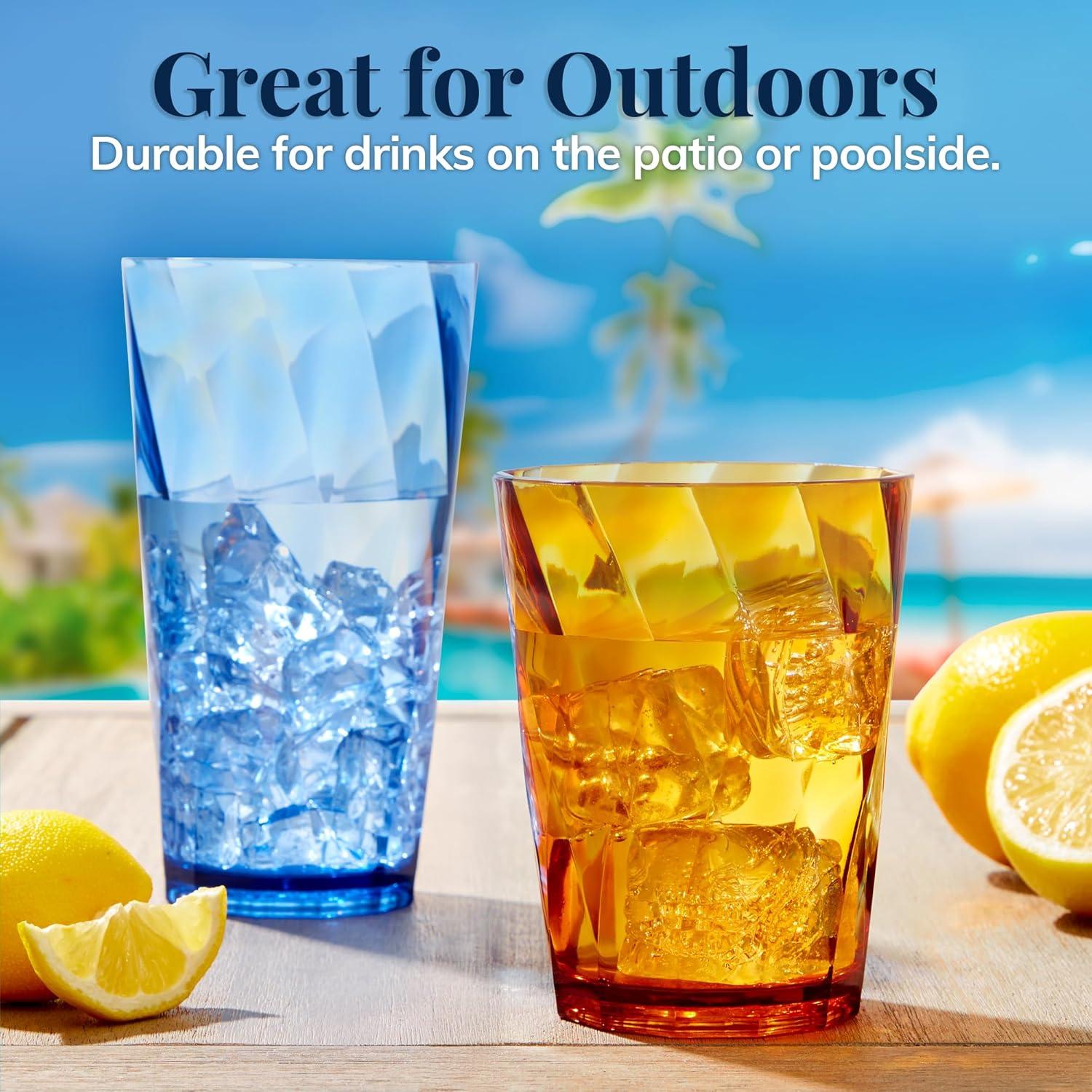 imageUS Acrylic Optix Plastic Reusable Drinking Glasses Set of 16 14oz Rocks ampamp 20oz Water Cups in Jewel Tone Colors BPAFree Tumblers Made in USA TopRack Dishwasher Safe14ounce20ounce