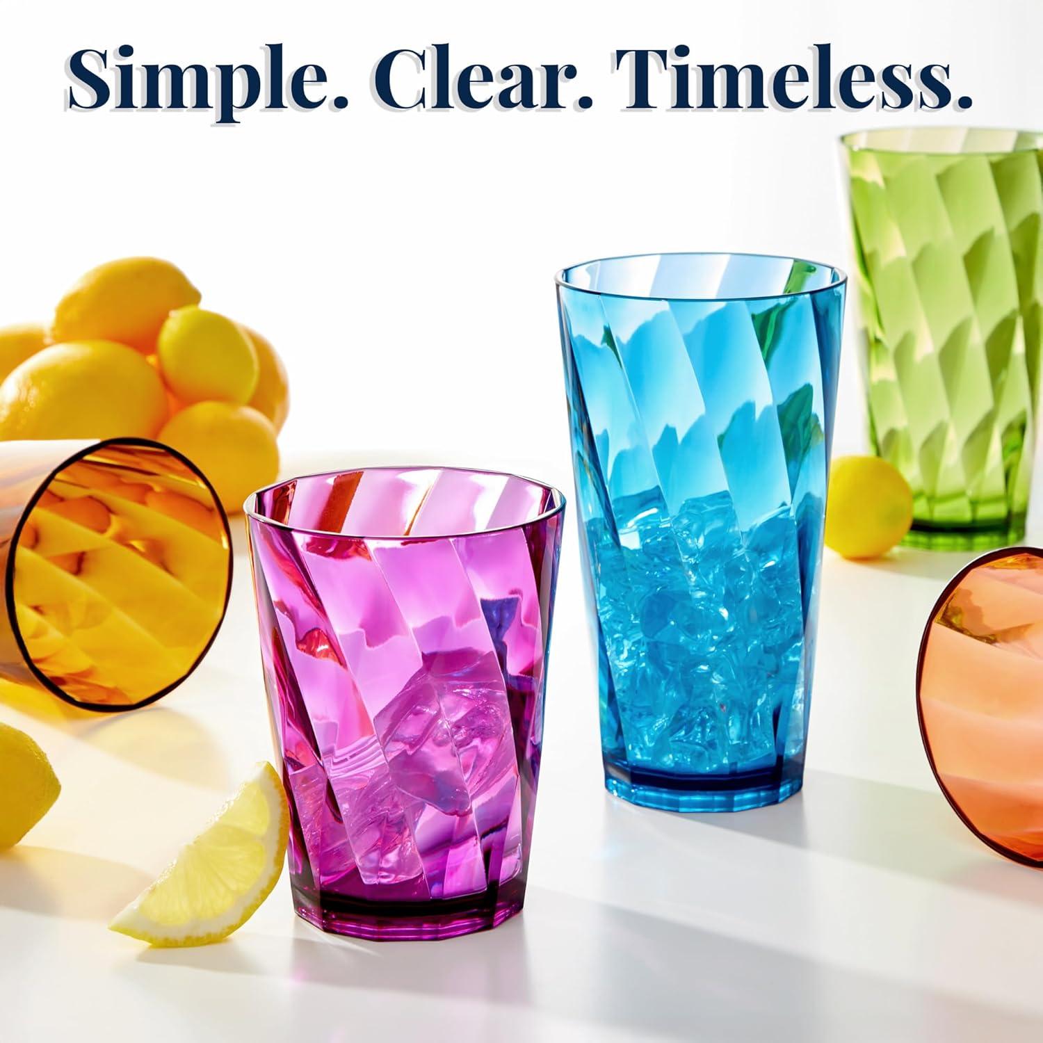 imageUS Acrylic Optix Plastic Reusable Drinking Glasses Set of 16 14oz Rocks ampamp 20oz Water Cups in Jewel Tone Colors BPAFree Tumblers Made in USA TopRack Dishwasher Safe14ounce20ounce