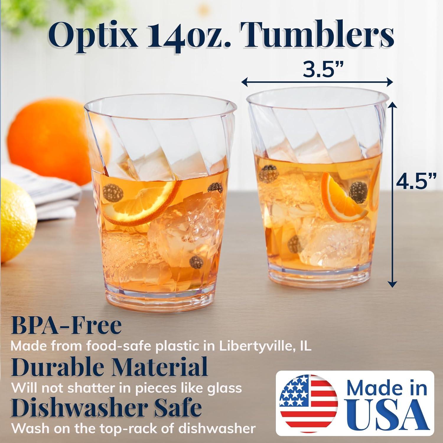 imageUS Acrylic Optix Plastic Reusable Drinking Glasses Set of 8 20oz Water Cups in Clear BPAFree Tumblers Made in USA TopRack Dishwasher Safe14ounce