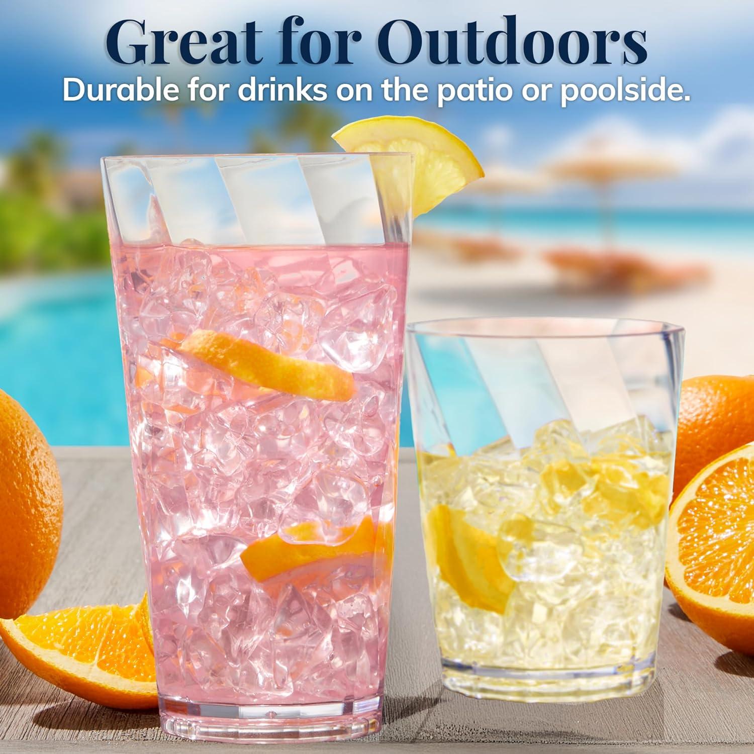 imageUS Acrylic Optix Plastic Reusable Drinking Glasses Set of 8 20oz Water Cups in Clear BPAFree Tumblers Made in USA TopRack Dishwasher Safe14ounce20ounce