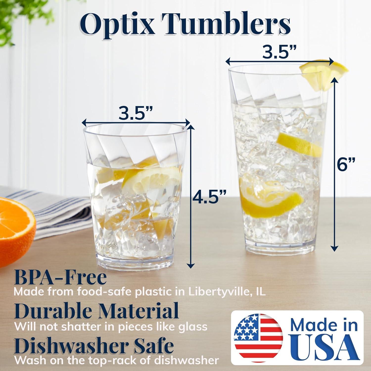 imageUS Acrylic Optix Plastic Reusable Drinking Glasses Set of 8 20oz Water Cups in Clear BPAFree Tumblers Made in USA TopRack Dishwasher Safe14ounce20ounce
