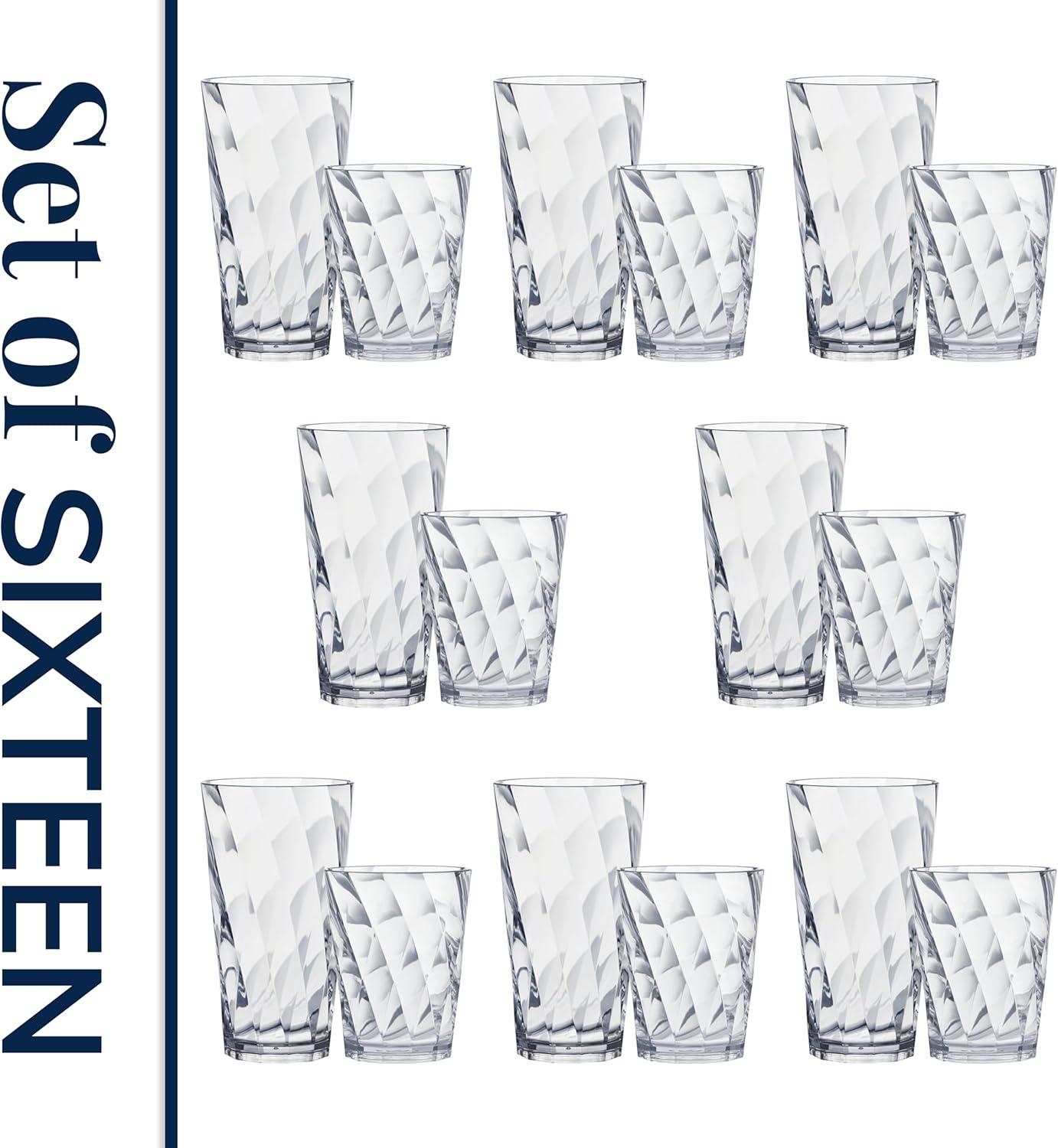 imageUS Acrylic Optix Plastic Reusable Drinking Glasses Set of 8 20oz Water Cups in Clear BPAFree Tumblers Made in USA TopRack Dishwasher Safe14ounce20ounce