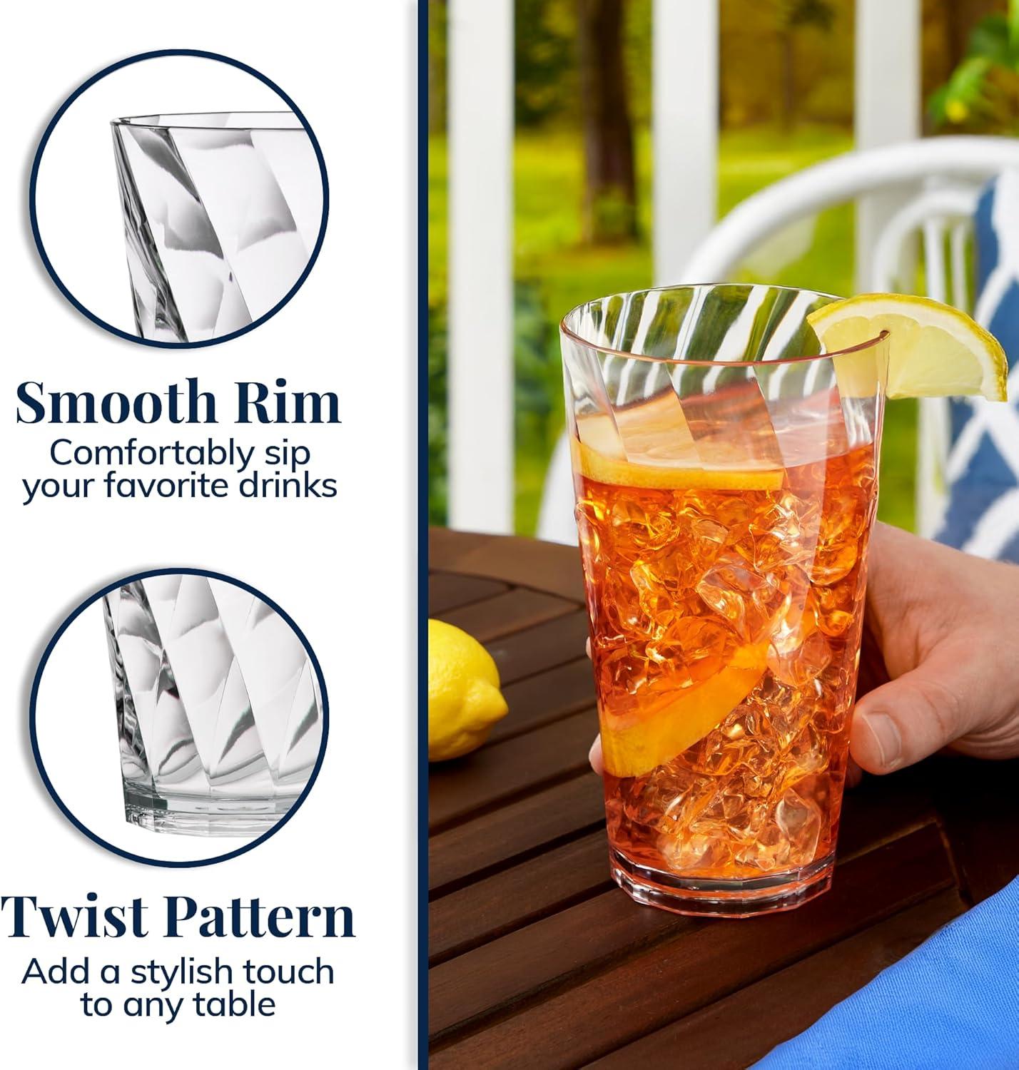 imageUS Acrylic Optix Plastic Reusable Drinking Glasses Set of 8 20oz Water Cups in Clear BPAFree Tumblers Made in USA TopRack Dishwasher Safe20 Ounces