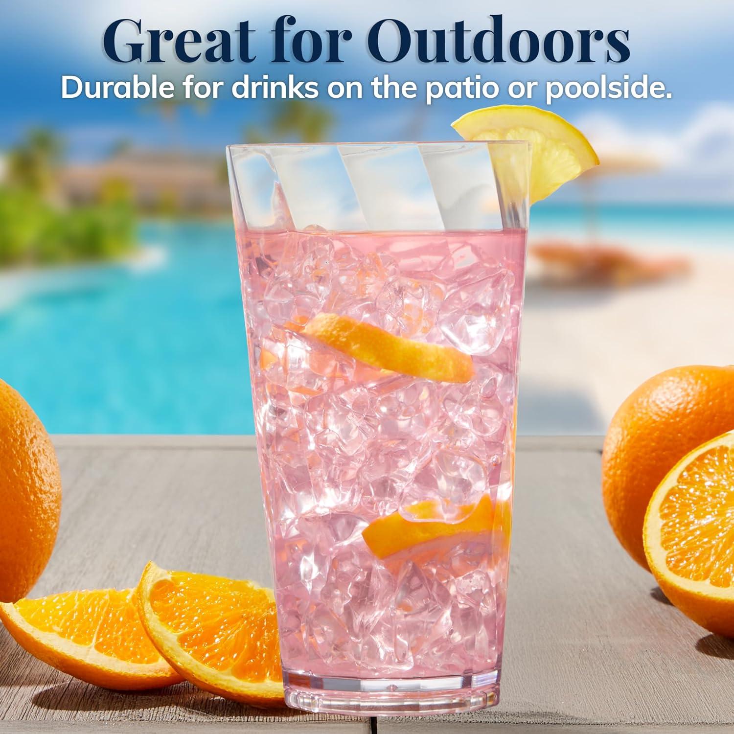 imageUS Acrylic Optix Plastic Reusable Drinking Glasses Set of 8 20oz Water Cups in Clear BPAFree Tumblers Made in USA TopRack Dishwasher Safe20 Ounces