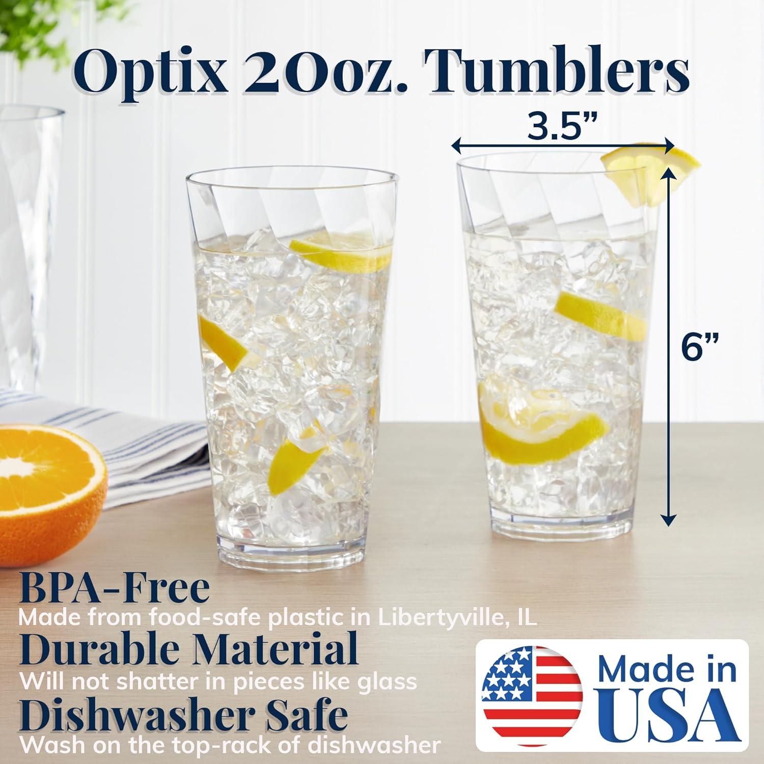 imageUS Acrylic Optix Plastic Reusable Drinking Glasses Set of 8 20oz Water Cups in Clear BPAFree Tumblers Made in USA TopRack Dishwasher Safe20 Ounces