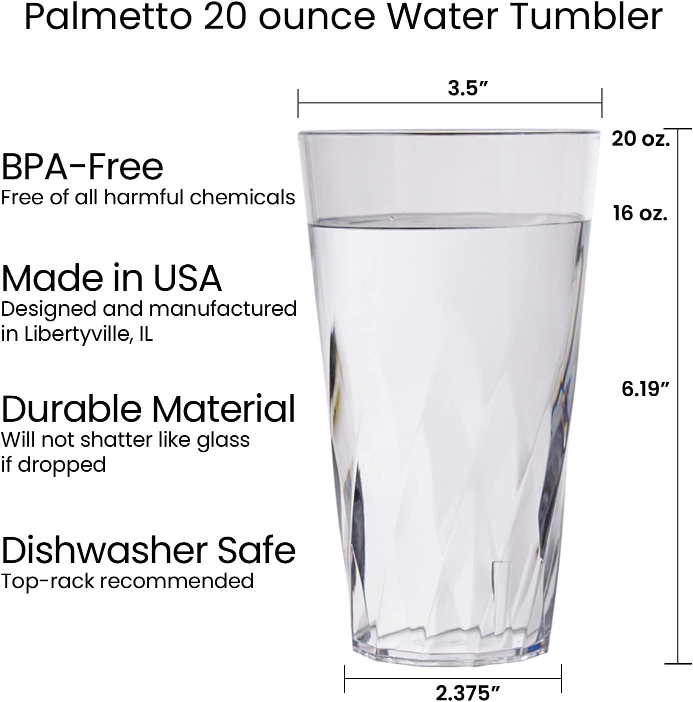 imageUS Acrylic Palmetto Set of 16 20 ounce Plastic Stackable Water Tumblers in Clear Lightweight Value Set of Drinking Cups Reusable BPAfree Made in the USA Toprack Dishwasher Safe20ounce