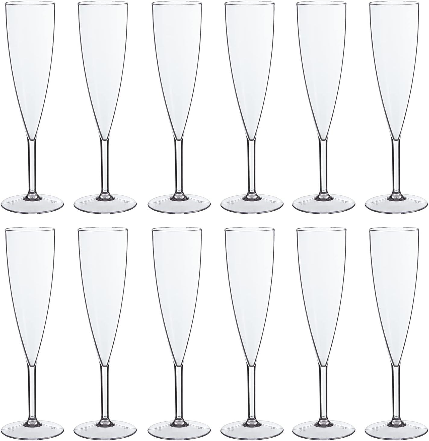 imageUS Acrylic Plastic Reusable Champagne Flute Set of 12 Clear 5oz Stems BPAFree Shatterproof Made in USA TopRack Dishwasher SafeClear