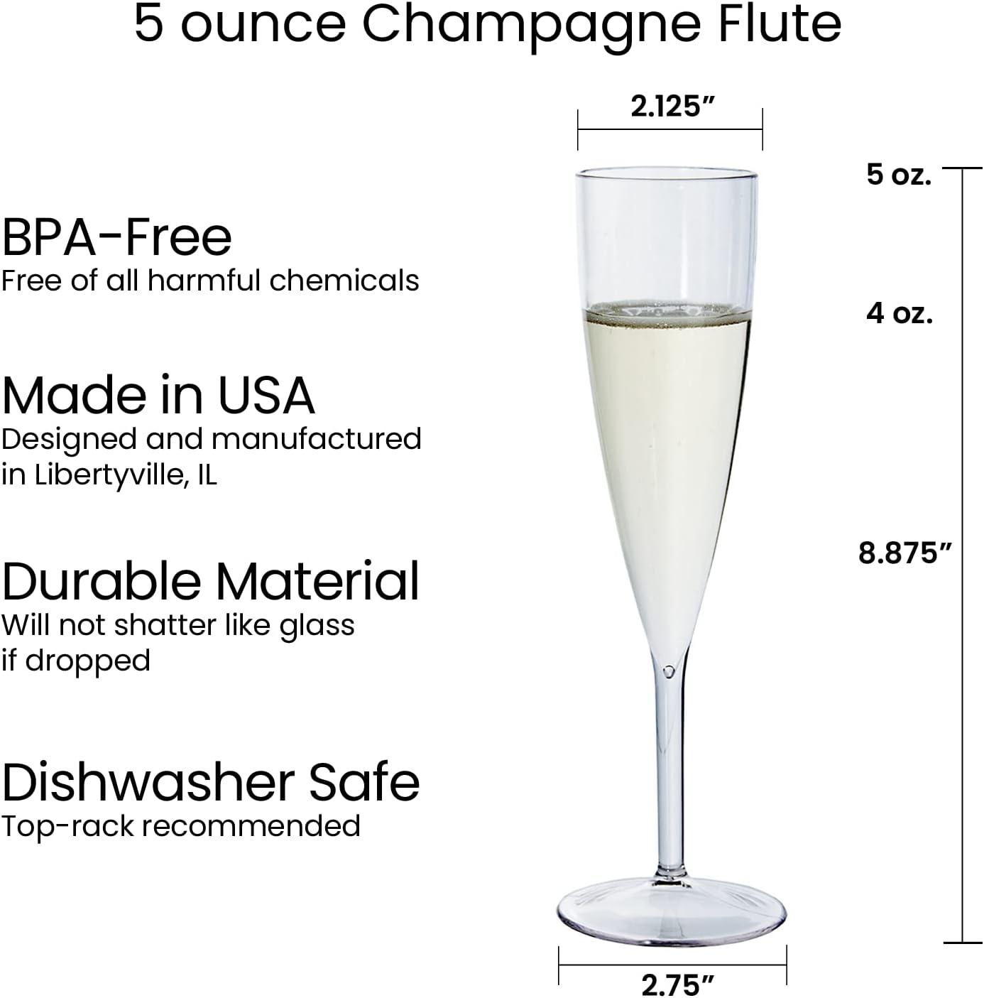 imageUS Acrylic Plastic Reusable Champagne Flute Set of 12 Clear 5oz Stems BPAFree Shatterproof Made in USA TopRack Dishwasher SafeClear