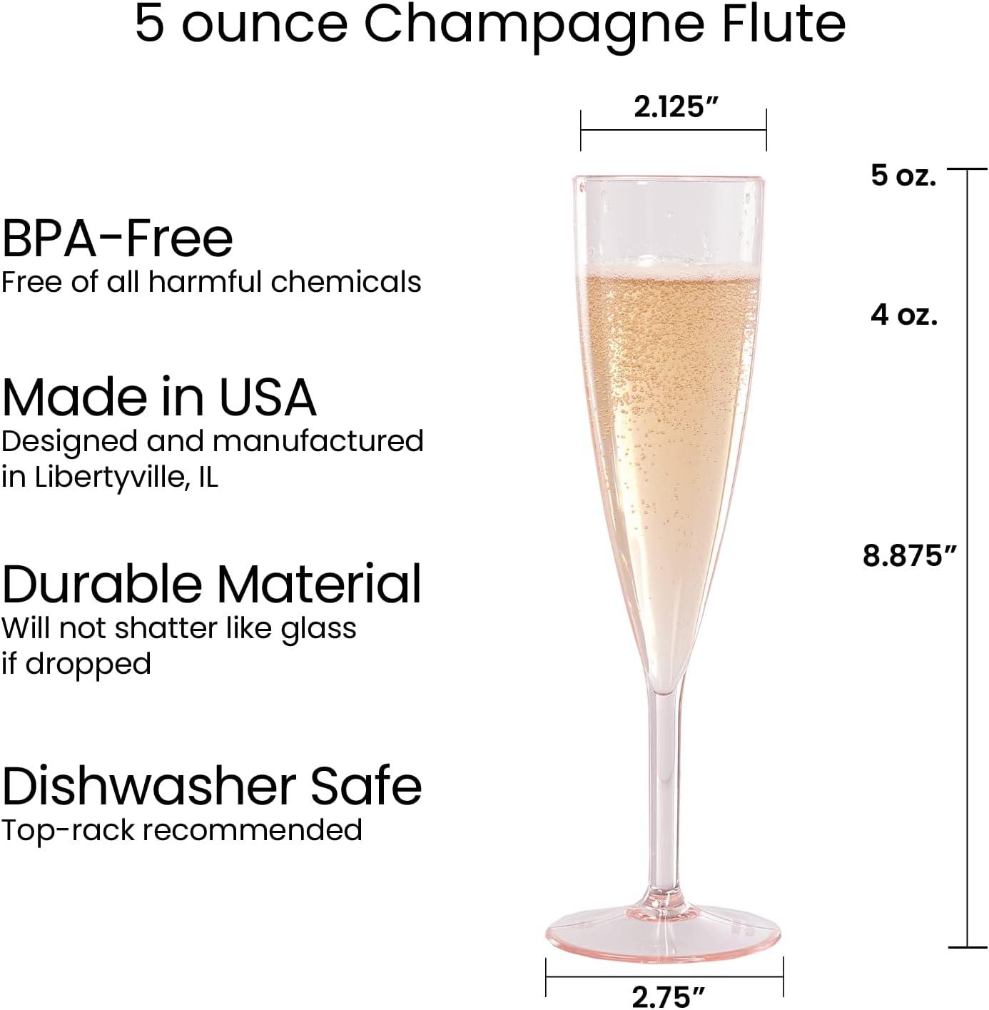 imageUS Acrylic Plastic Reusable Champagne Flute Set of 12 Clear 5oz Stems BPAFree Shatterproof Made in USA TopRack Dishwasher SafeRose