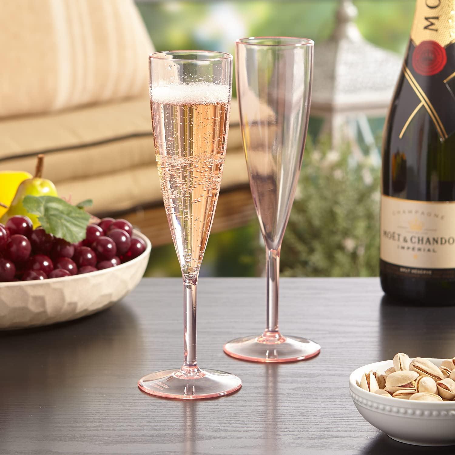 imageUS Acrylic Plastic Reusable Champagne Flute Set of 12 Clear 5oz Stems BPAFree Shatterproof Made in USA TopRack Dishwasher SafeRose