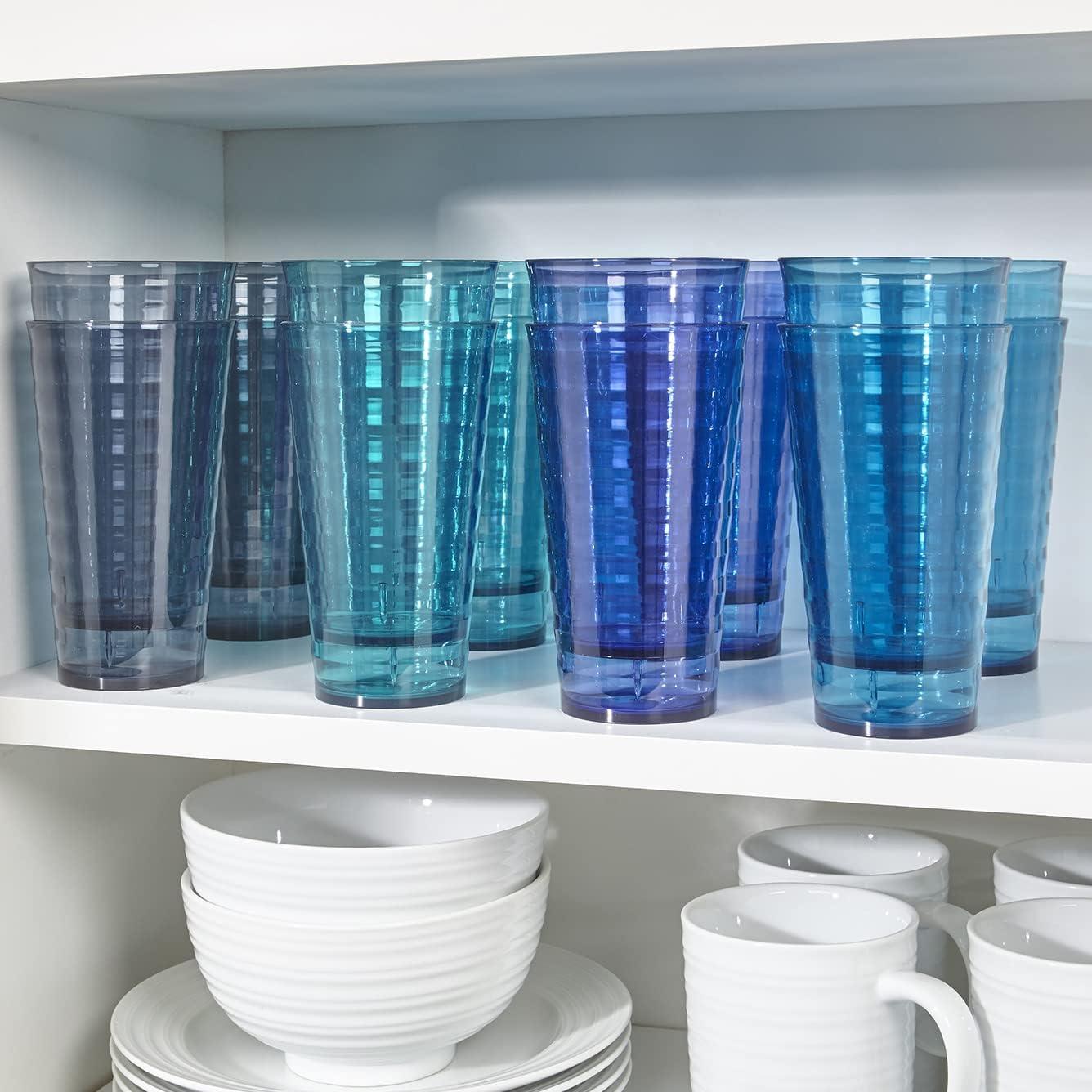 imageUS Acrylic Splash Set of 16 18 ounce Plastic Stackable Water Tumblers in 4 Coastal Colors Value Set of Drinking Cups Reusable BPAfree Made in the USA Toprack Dishwasher Safe