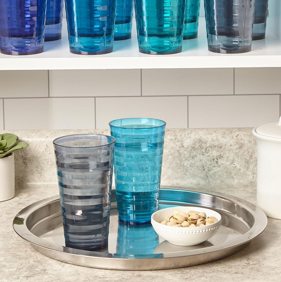 imageUS Acrylic Splash Set of 16 18 ounce Plastic Stackable Water Tumblers in 4 Coastal Colors Value Set of Drinking Cups Reusable BPAfree Made in the USA Toprack Dishwasher Safe