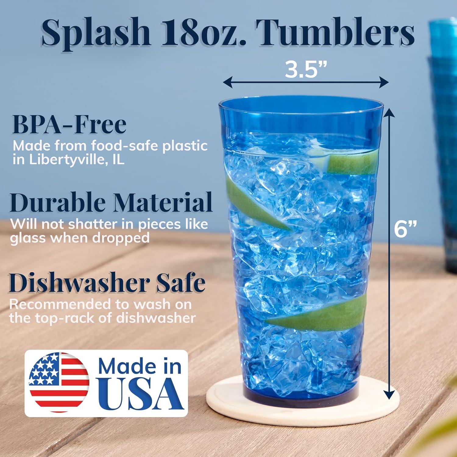 imageUS Acrylic Splash Set of 16 18 ounce Plastic Stackable Water Tumblers in 4 Coastal Colors Value Set of Drinking Cups Reusable BPAfree Made in the USA Toprack Dishwasher Safe