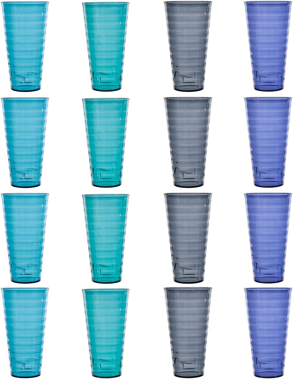 imageUS Acrylic Splash Set of 16 18 ounce Plastic Stackable Water Tumblers in 4 Coastal Colors Value Set of Drinking Cups Reusable BPAfree Made in the USA Toprack Dishwasher Safe
