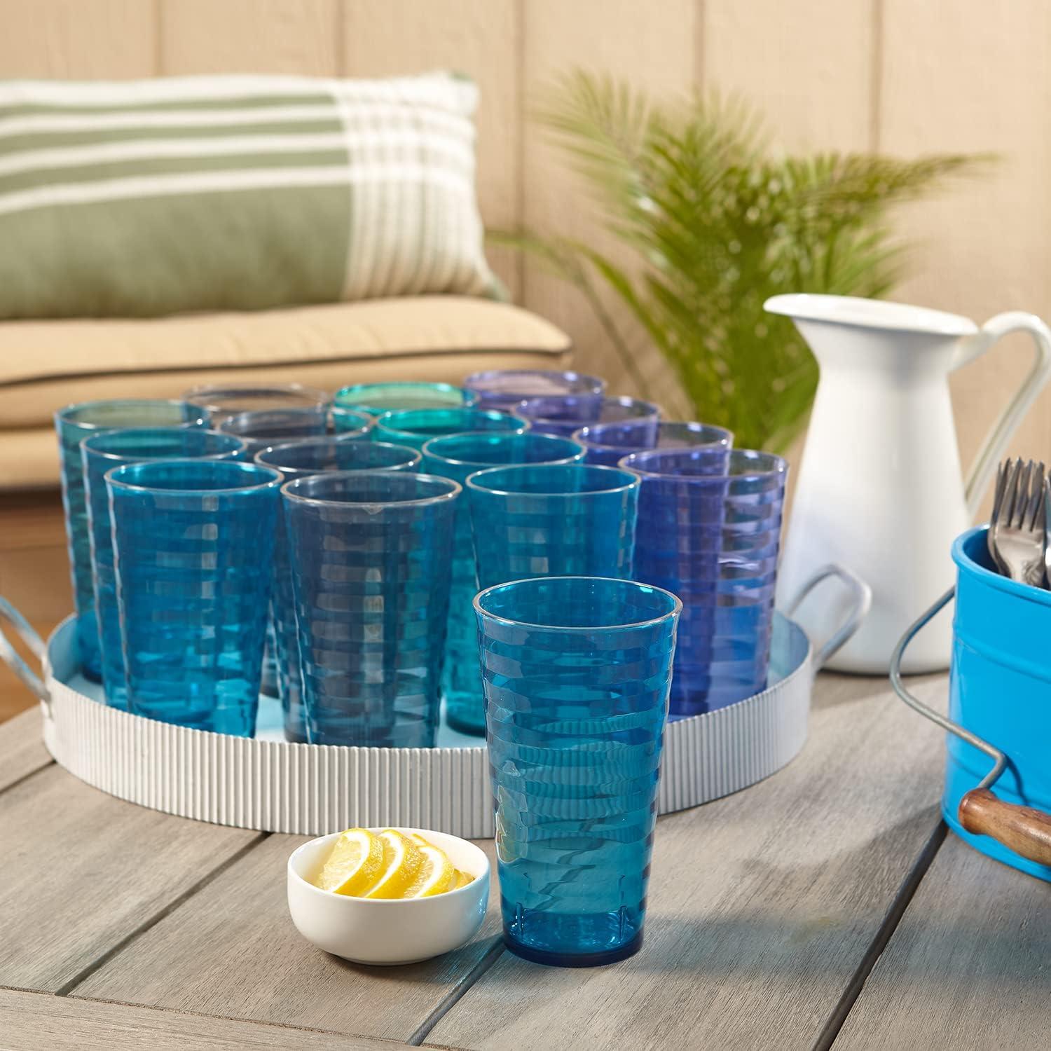 imageUS Acrylic Splash Set of 16 18 ounce Plastic Stackable Water Tumblers in 4 Coastal Colors Value Set of Drinking Cups Reusable BPAfree Made in the USA Toprack Dishwasher Safe