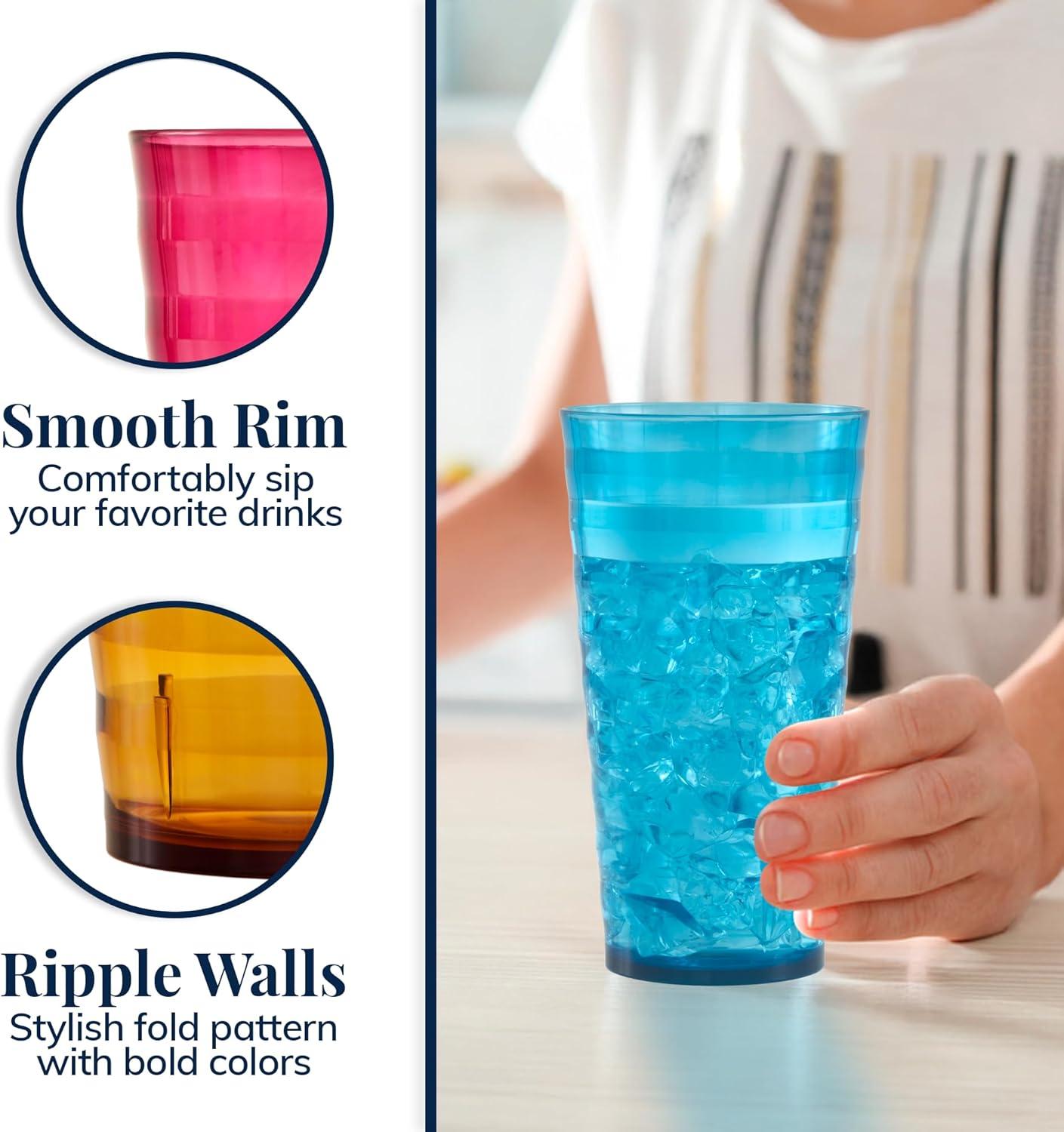imageUS Acrylic Splash Set of 16 18 ounce Plastic Stackable Water Tumblers in Jewel Tone Colors Value Set of Drinking Cups Reusable BPAfree Made in the USA Toprack Dishwasher Safe