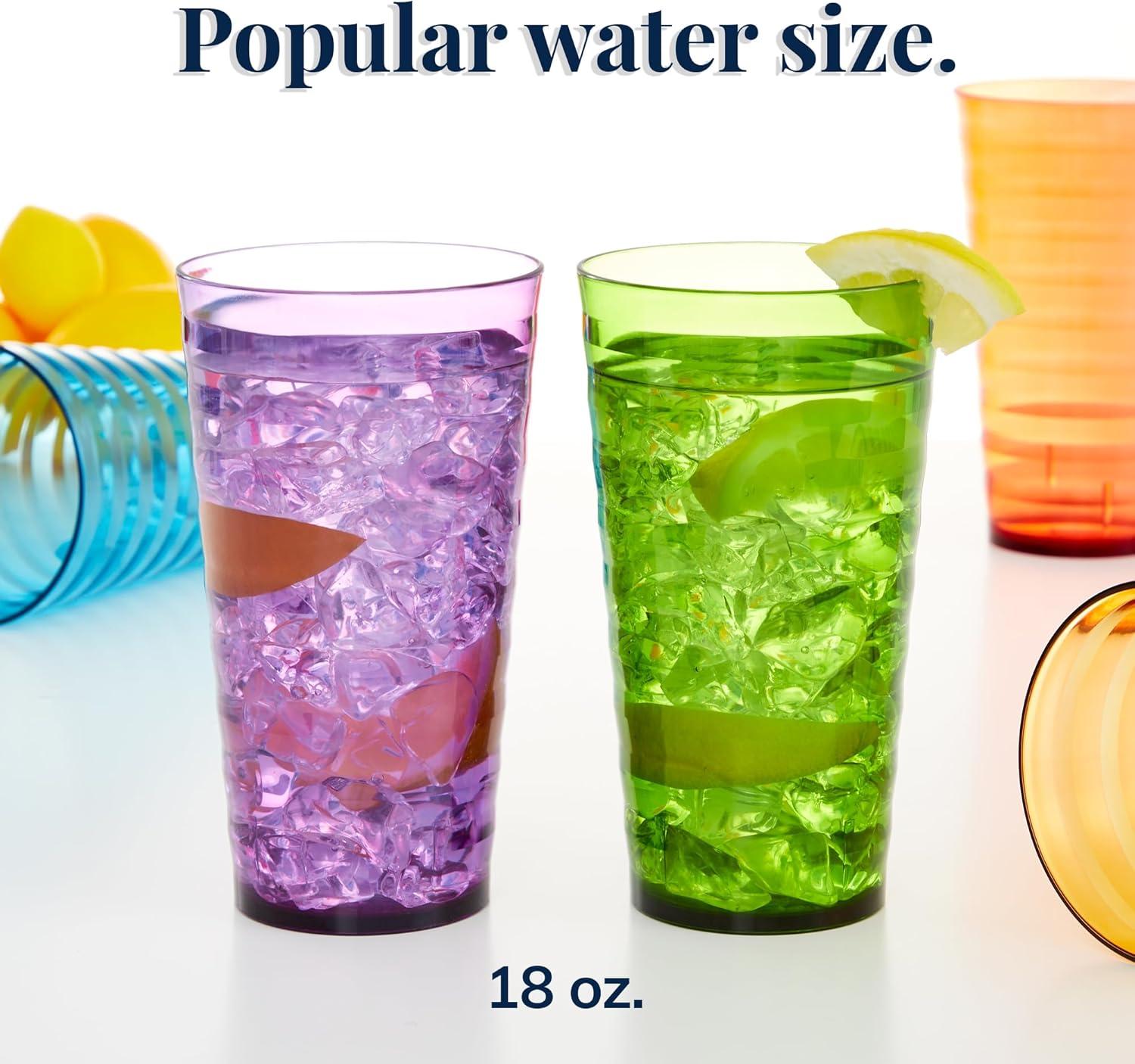 imageUS Acrylic Splash Set of 16 18 ounce Plastic Stackable Water Tumblers in Jewel Tone Colors Value Set of Drinking Cups Reusable BPAfree Made in the USA Toprack Dishwasher Safe