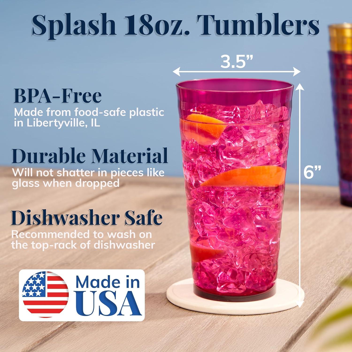 imageUS Acrylic Splash Set of 16 18 ounce Plastic Stackable Water Tumblers in Jewel Tone Colors Value Set of Drinking Cups Reusable BPAfree Made in the USA Toprack Dishwasher Safe
