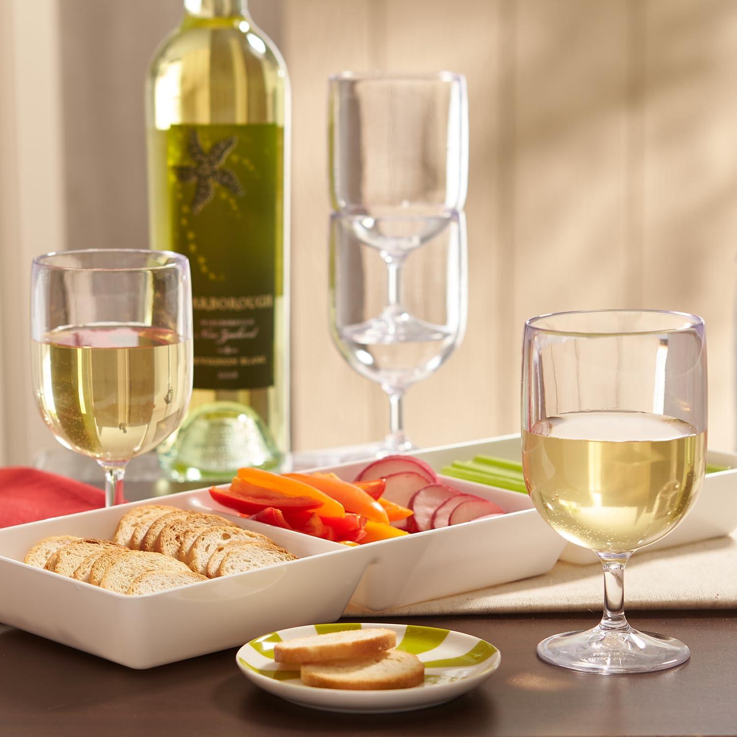 imageUS Acrylic Stackable 8 ounce Plastic Wine Stems in Clear Set of 8 Reusable BPAfree Made in the USA Toprack Dishwasher SafeClear