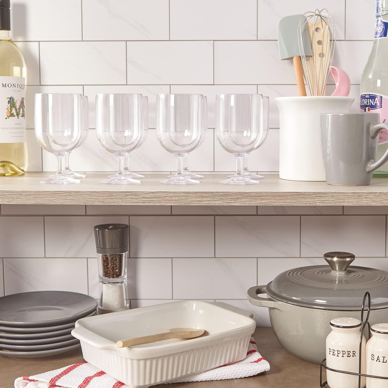 imageUS Acrylic Stackable 8 ounce Plastic Wine Stems in Clear Set of 8 Reusable BPAfree Made in the USA Toprack Dishwasher SafeClear