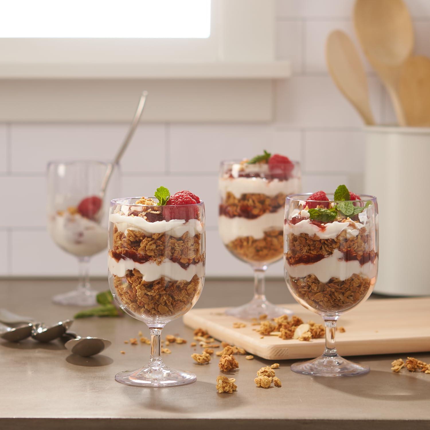 imageUS Acrylic Stackable 8 ounce Plastic Wine Stems in Clear Set of 8 Reusable BPAfree Made in the USA Toprack Dishwasher SafeClear