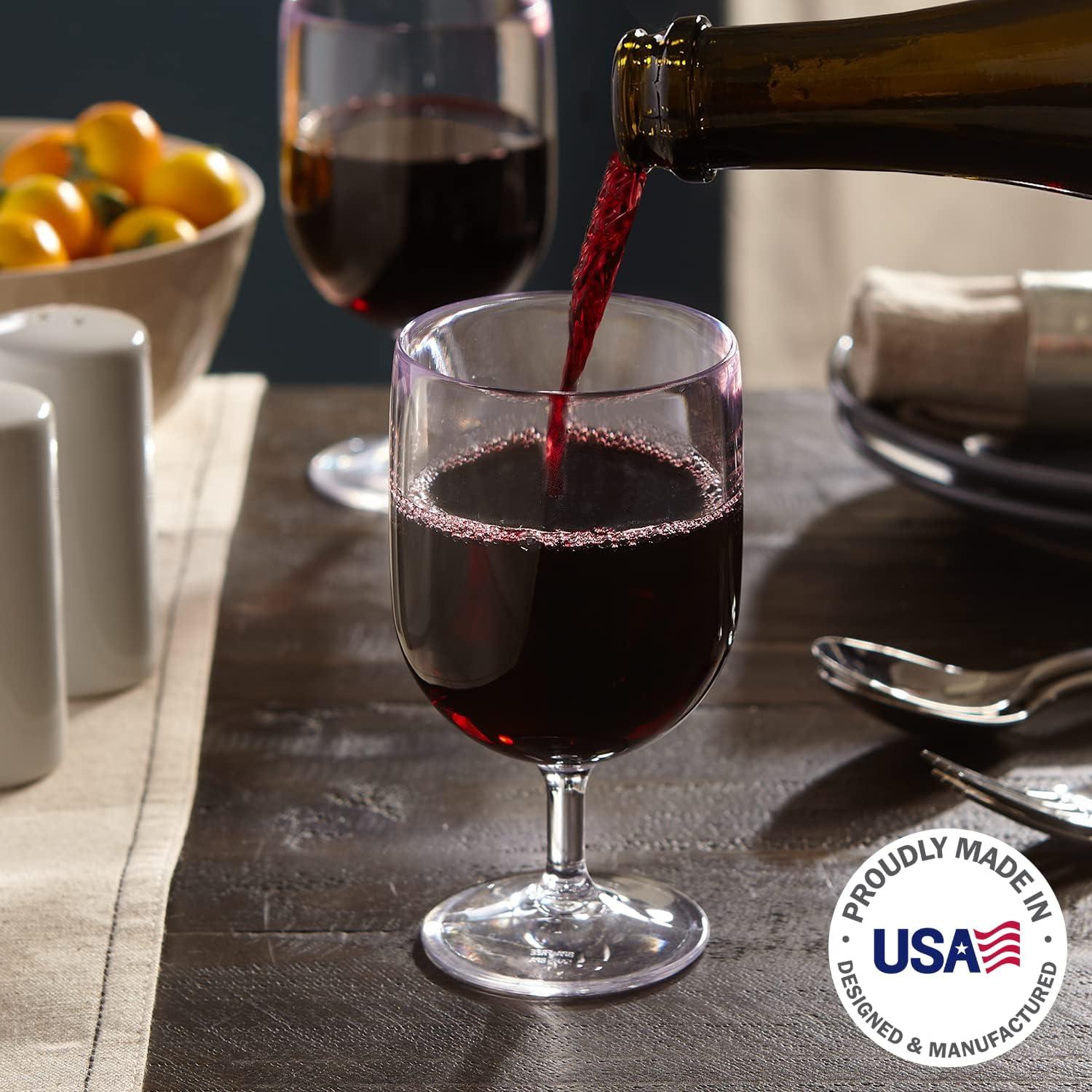 imageUS Acrylic Stackable 8 ounce Plastic Wine Stems in Clear Set of 8 Reusable BPAfree Made in the USA Toprack Dishwasher SafeClear