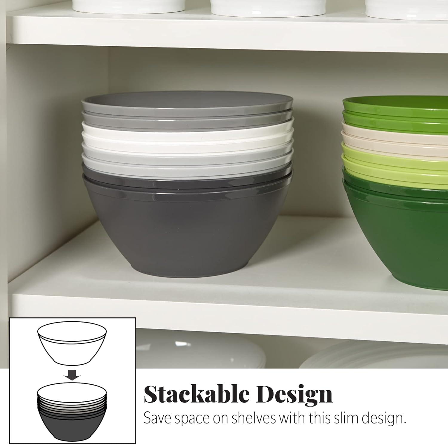 imageUS Acrylic Unbreakable 28 oz Plastic Stackable Cereal Bowls for Snacks ampamp Ice Cream in Grey Colors Set of 8 6inch Reusable BPAFree Made in the USA Dishwasher Safe DinnerwareGray