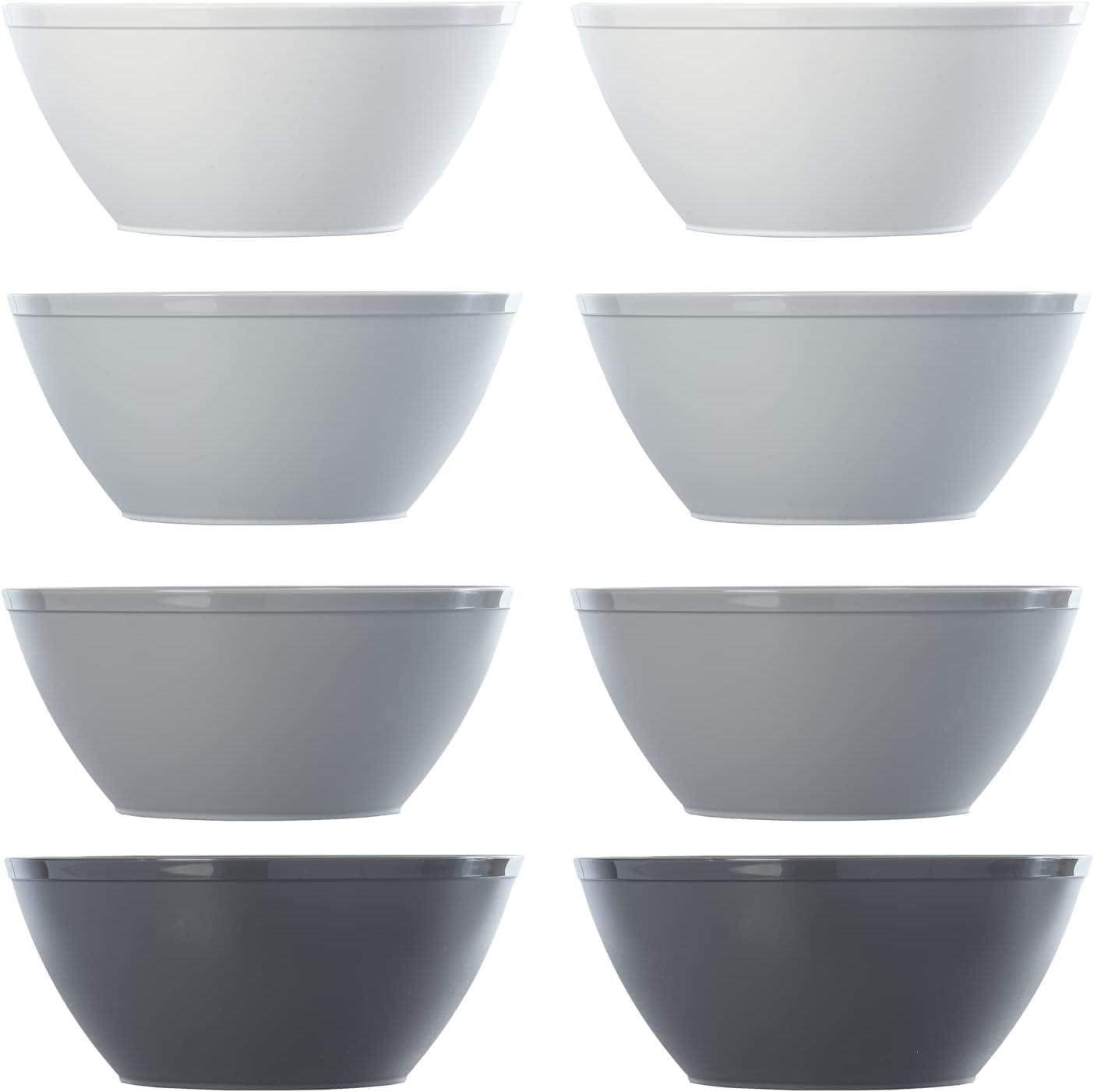 imageUS Acrylic Unbreakable 28 oz Plastic Stackable Cereal Bowls for Snacks ampamp Ice Cream in Grey Colors Set of 8 6inch Reusable BPAFree Made in the USA Dishwasher Safe DinnerwareGray