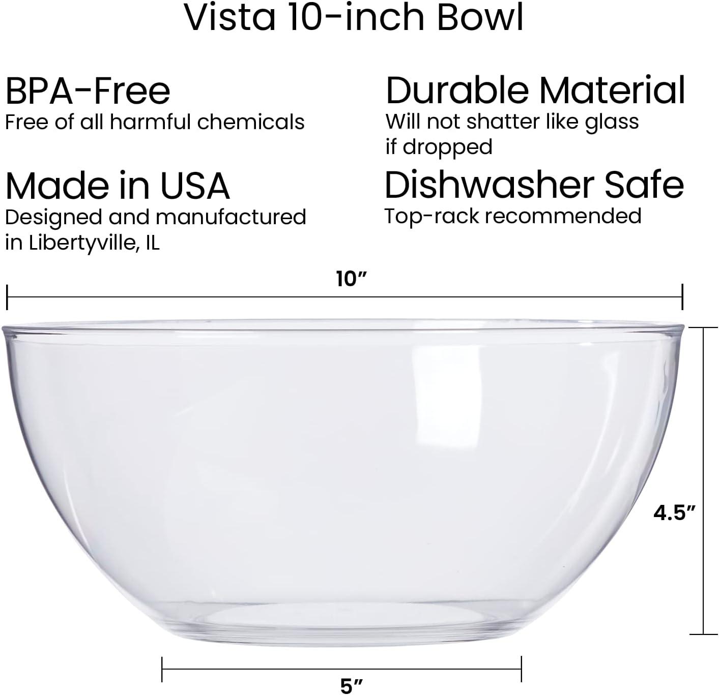 imageUS Acrylic Vista Clear Plastic Salad and Serving 10inch Bowls set of 3 Reusable BPAfree Made in the USA 135 oz capacityClear