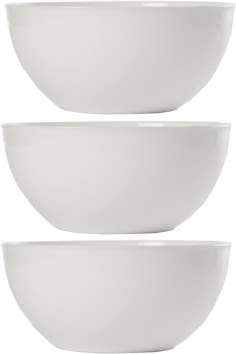 imageUS Acrylic Vista Clear Plastic Salad and Serving 10inch Bowls set of 3 Reusable BPAfree Made in the USA 135 oz capacityWhite