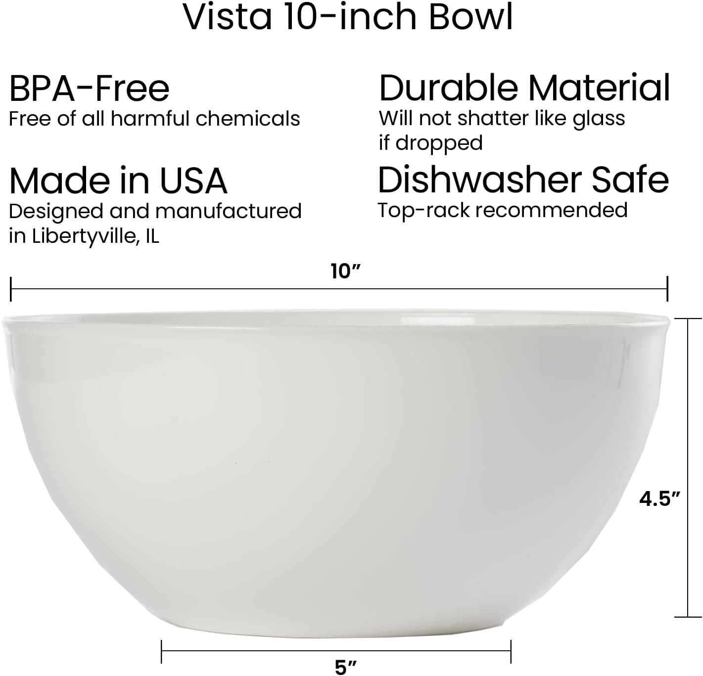 imageUS Acrylic Vista Clear Plastic Salad and Serving 10inch Bowls set of 3 Reusable BPAfree Made in the USA 135 oz capacityWhite