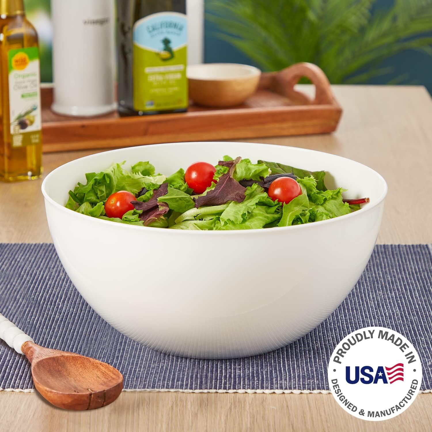 imageUS Acrylic Vista Clear Plastic Salad and Serving 10inch Bowls set of 3 Reusable BPAfree Made in the USA 135 oz capacityWhite